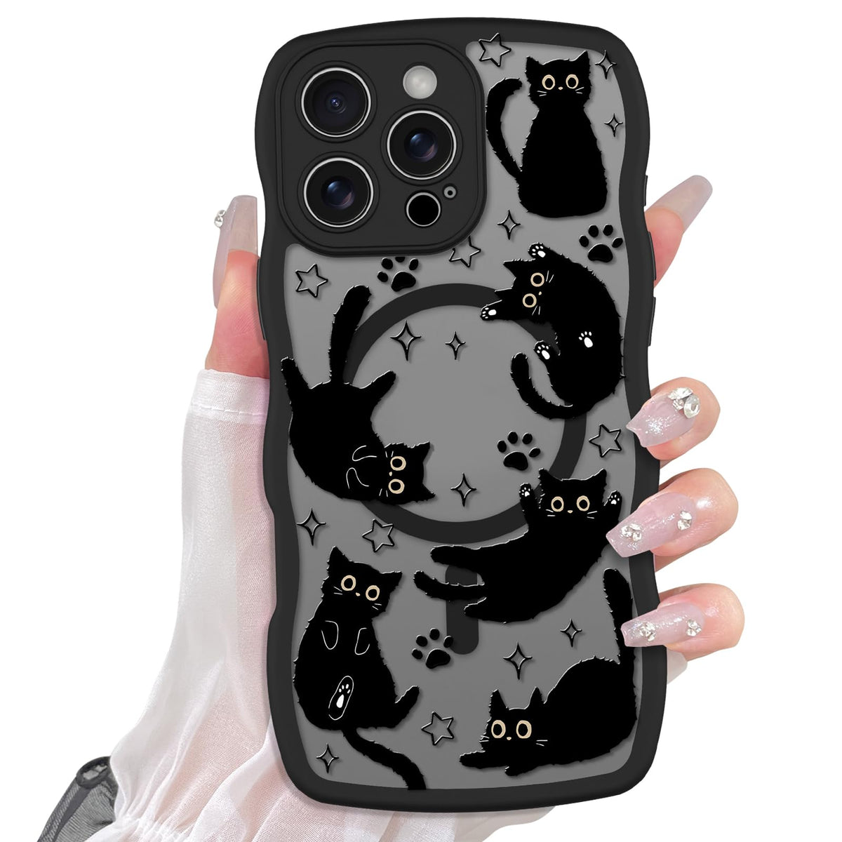 Cute Magnetic Case for iPhone 14 Case, Black Cats Pattern | Compatible with MagSafe, Soft Bumper Hard Back Kawaii Animal Aesthetic Protective Phone Cover Design for Women Girls Boys