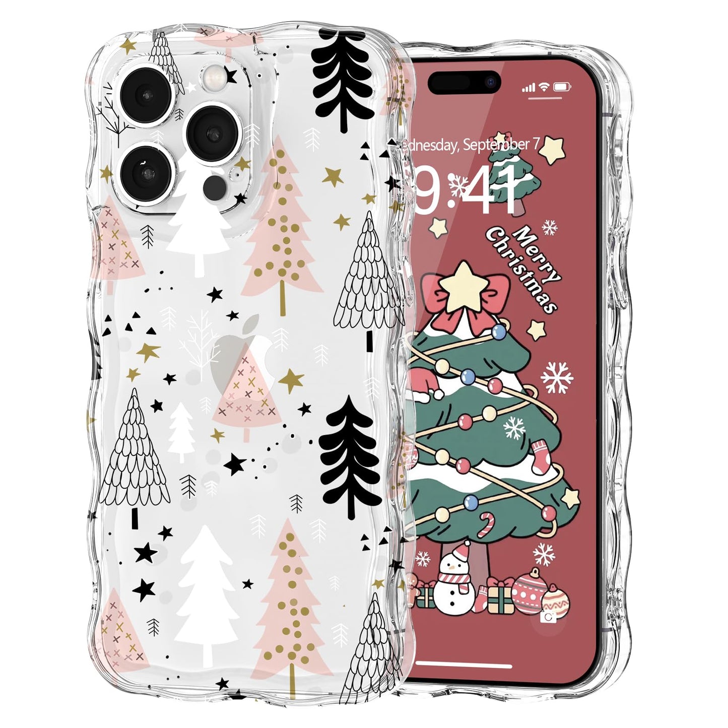 Christmas Phone Case for iPhone Air Wavy Clear Xmas,Candy Cane | Cute Curly Wavy Merry Xmas Pattern Case Clear Santa Snowman Elk Cover for Girls Kids Women Slim Protective Cover