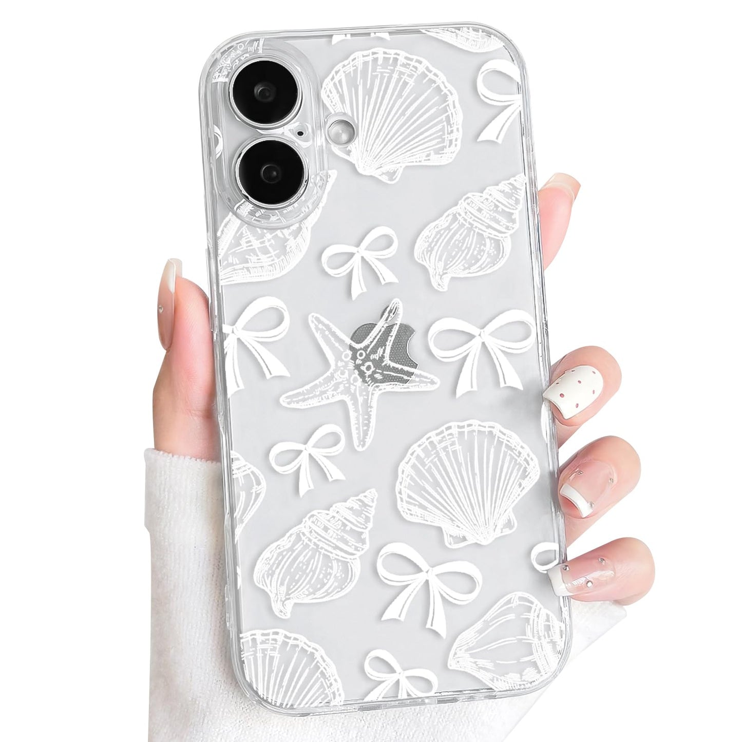 NITITOP Compatible with iPhone 16 Case Clear Sea - White Fish | Cute, Shell whale ocean animal, For women men girls boys, Slim, Soft TPU, Shockproof
