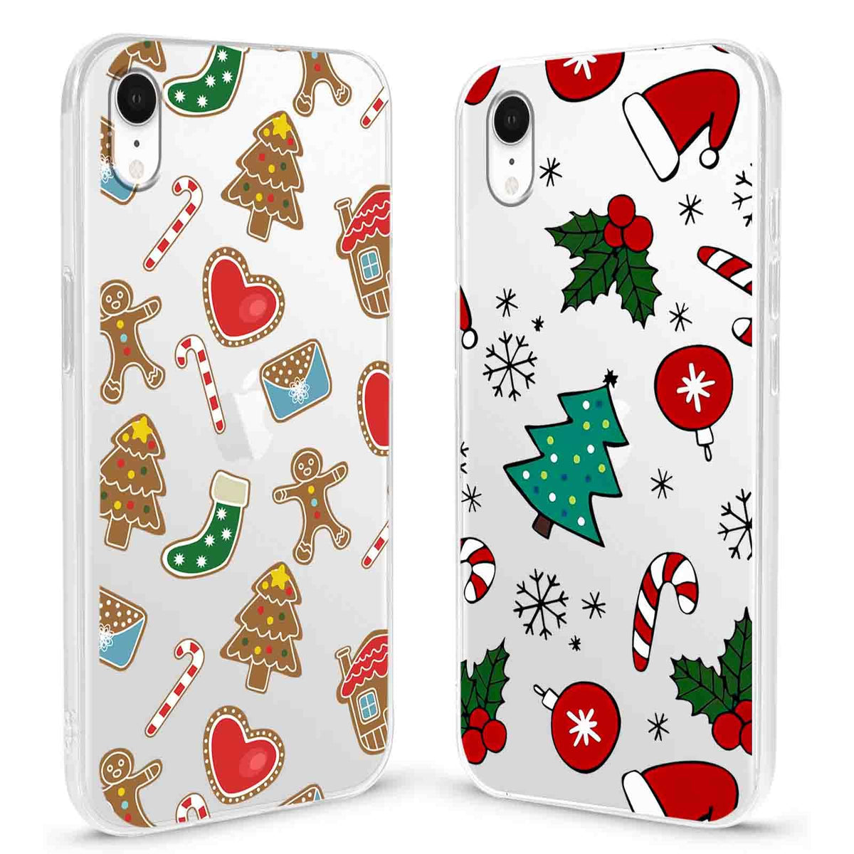 2 Pack Clear Christmas Phone Case for iPhone 13/14 6.1 inches, Cute Cookies Candy Canes Yellow-Resistant Protective Soft Slim Shockproof Xmas TPU Bumper Cover for Girls Woman Men