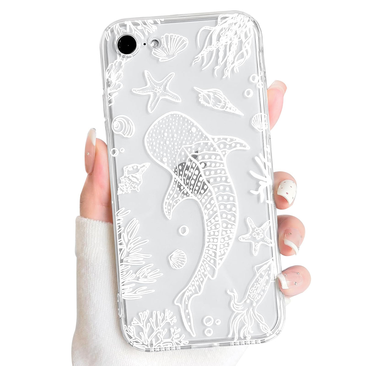 NITITOP Compatible with iPhone 15 Case Clear Sea - White Turtle | Cute, Shell whale ocean animal, For women men girls boys, Slim, Soft TPU, Shockproof