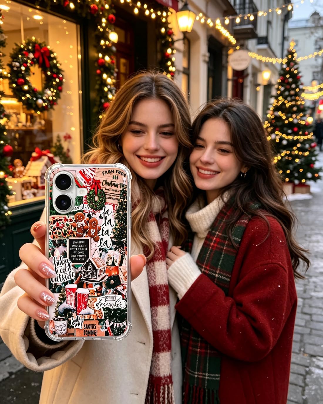 Aesthetic Christmas Collage Phone Case for iPhone 16, Christmas Wreath Gingerbread Phone Case for iPhone 16