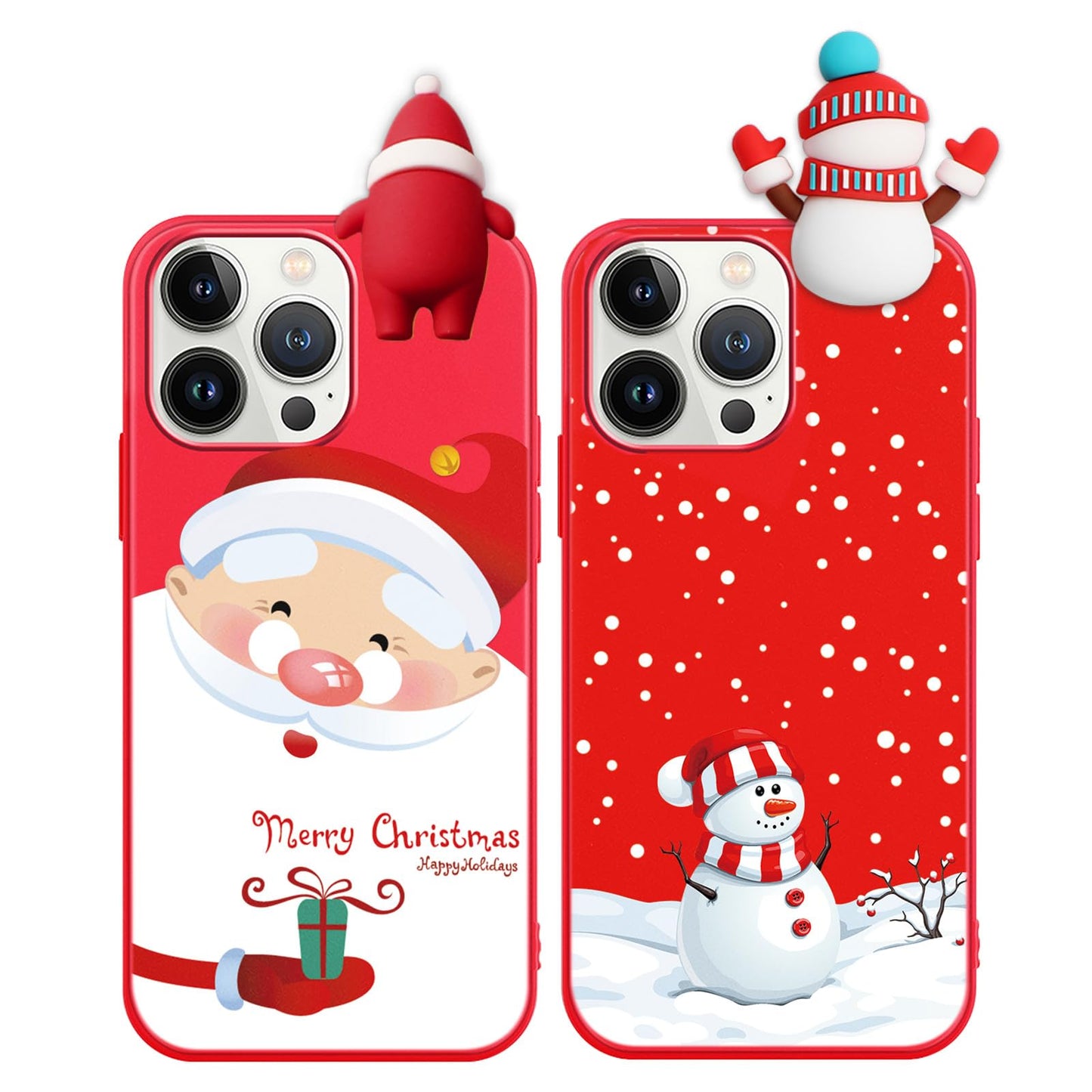 2 Pack Cute Christmas Case for iPhone 13/14",Red 3D Doll Snowman Elk Merry Christmas Pattern Soft Silicone TPU Pretty Flexible Protective Funda for Kid Girls Women