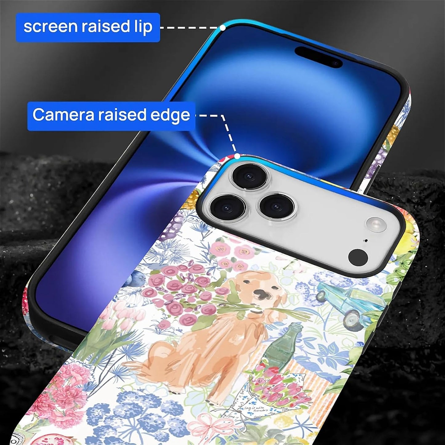 for iPhone 17 Pro Max Case,Hybrid 2-Layer Hard Shell + Silicone Protective Case -Resistant Shockproof- Ally's Dog's Cute College Summer Flower Collage