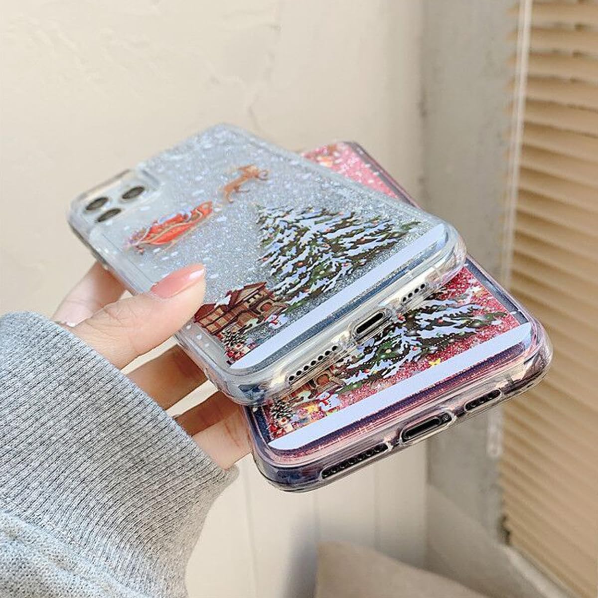 Changjia Glitter Christmas Case for iPhone 13, Cute Christmas Tree Santa Elk Liquid Flowing Floating Moving Bling Sparkle Clear TPU Bumper Shockproof Women Girls Phone Case for iPhone 13 6.1" (Silver)
