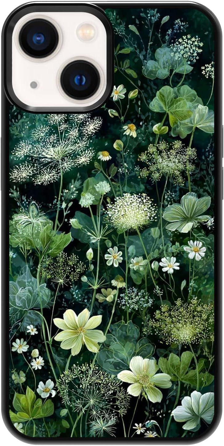 Lush Garden Wildflower Field Green Botanical Nature Aesthetic Phone Case, Shockproof Protective Cover for iPhone 11 12 13 14 15 16 17 Pro Max Plus Mini XR 7 8 SE