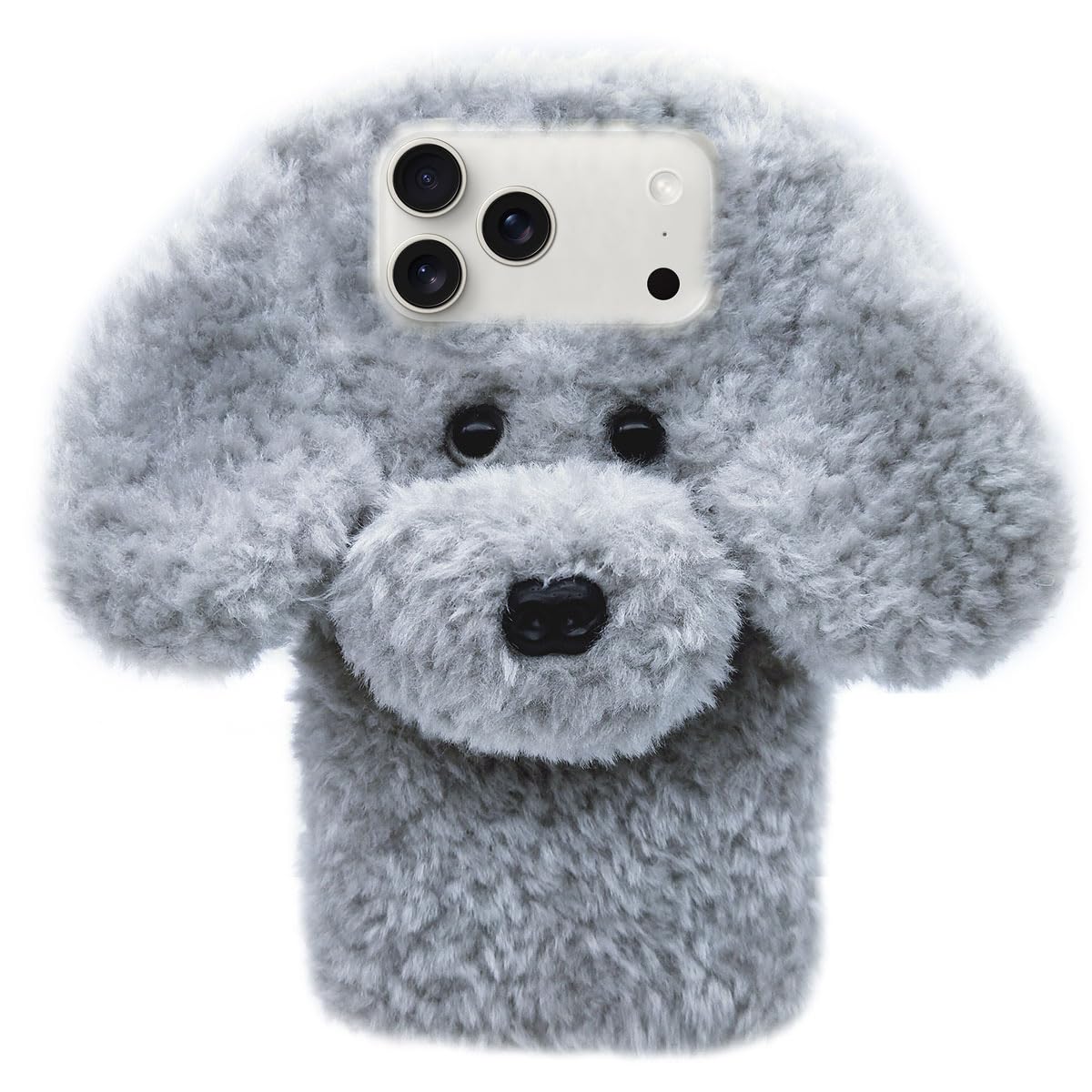Losin Compatible with iPhone 16 Case Cute Plush Furry Dog Phone Case for Women Girls Girly 3D Cartoon Kawaii Case Soft TPU Shockproof Protective Cover for iPhone 16, Brown