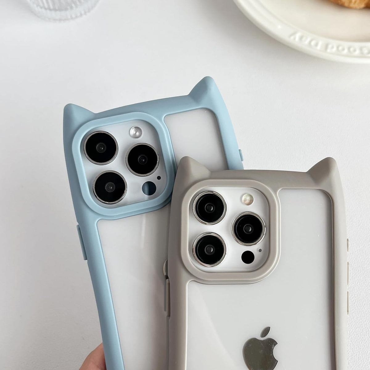 FLIRACON Cute Cat Ears Clear Phone Case Compatible with iPhone Case (Black,for iPhone 14)