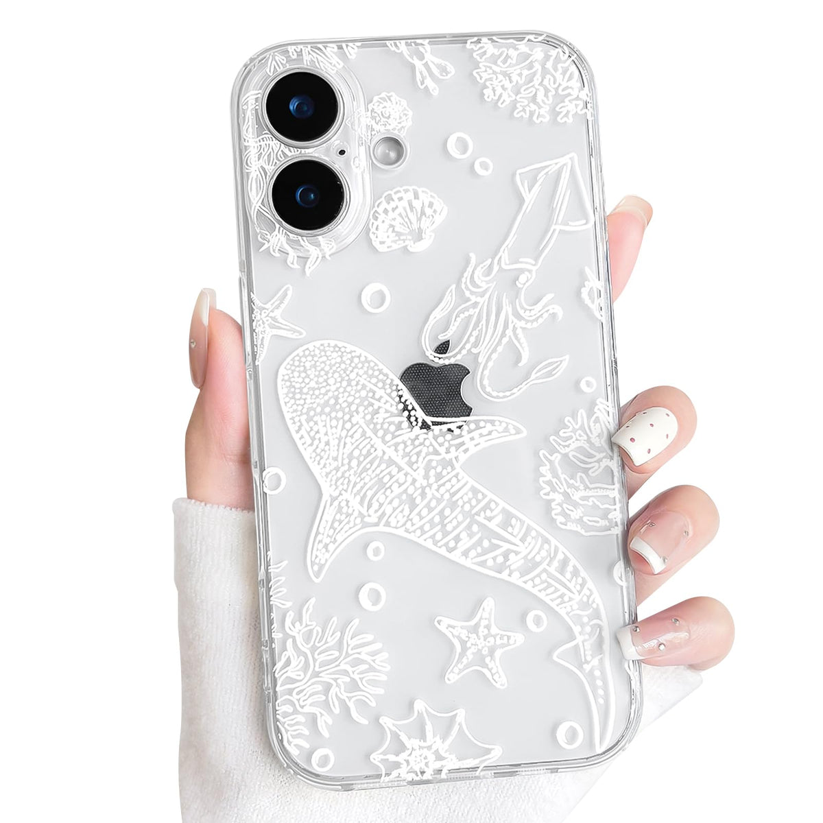 NITITOP Compatible with iPhone 15 Case Clear Sea - White Turtle | Cute, Shell whale ocean animal, For women men girls boys, Slim, Soft TPU, Shockproof