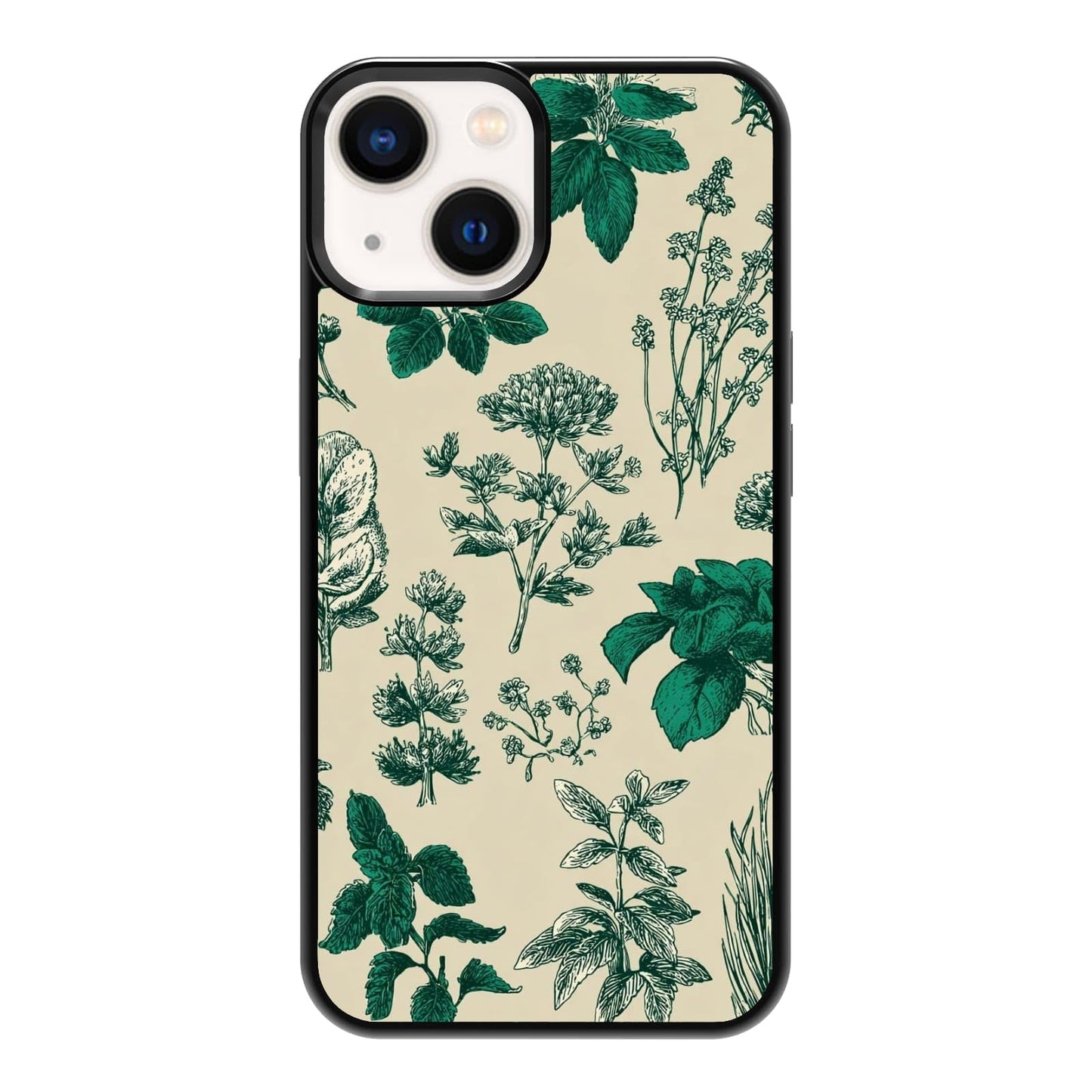 Vintage Green Herb Botanical Leaf Sketch Nature Phone Case, Shockproof Protective Cover for iPhone 11 12 13 14 15 16 17 Pro Max Plus Mini XR 7 8 SE