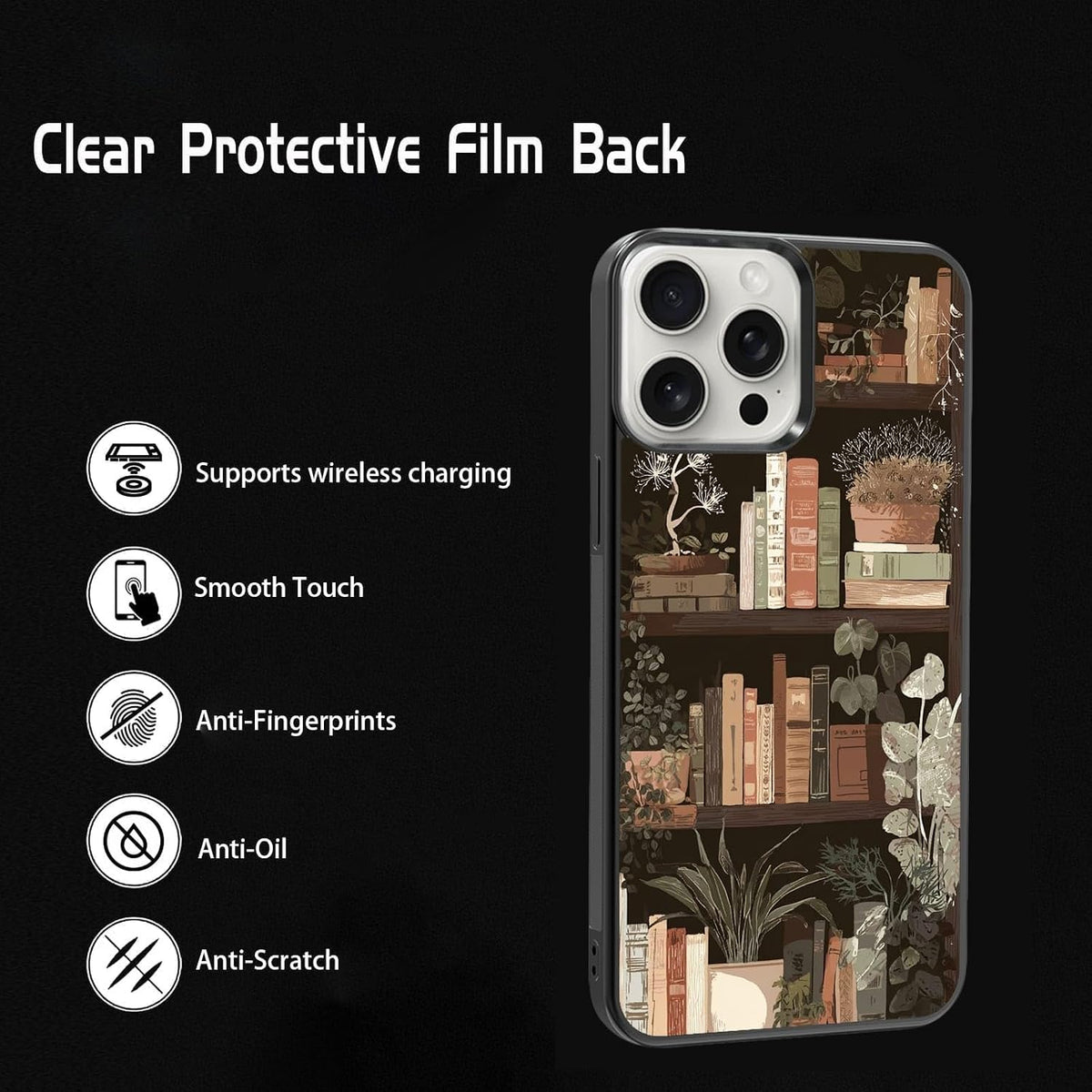 Urban Jungle Bookshelf Houseplant Study Room Phone Case, Shockproof Protective Cover for iPhone 11 12 13 14 15 16 17 Pro Max Plus Mini XR 7 8 SE