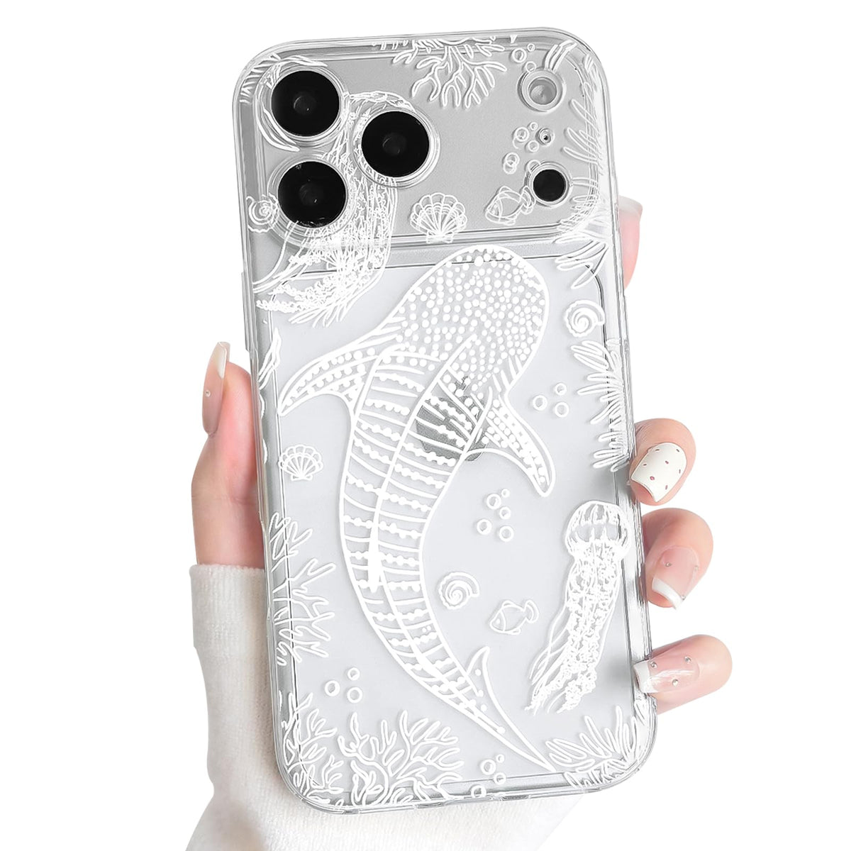 NITITOP Compatible with iPhone 15 Case Clear Sea - White Turtle | Cute, Shell whale ocean animal, For women men girls boys, Slim, Soft TPU, Shockproof