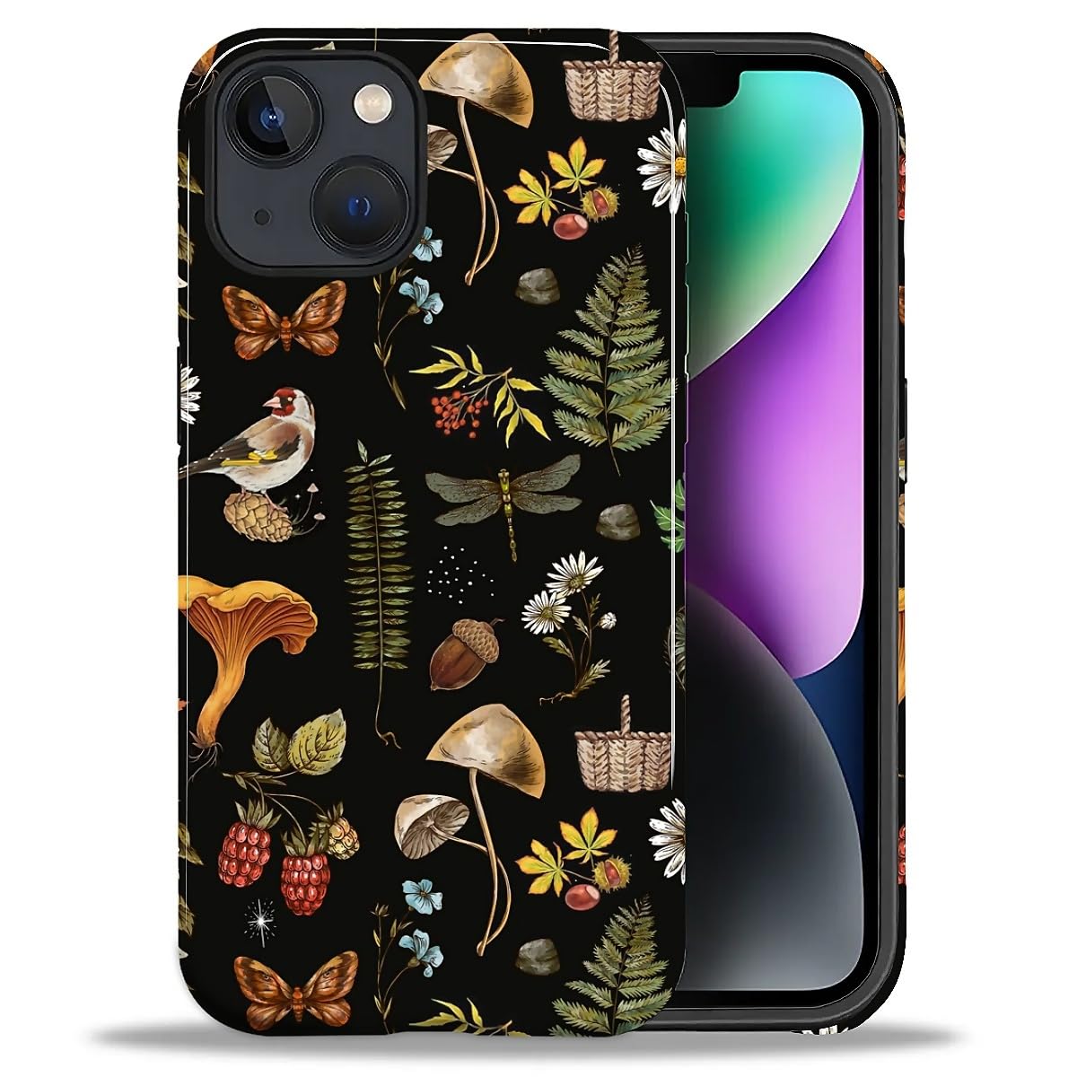 DAIZAG Case for iPhone 13 iPhone 14, Christmas Coffee Snowflake Cane Full-Body Design Hybrid Dual Protection Soft TPU + Hard PC, Shockproof Scratch-Resistant Protective Cover Phone Case for Men Women