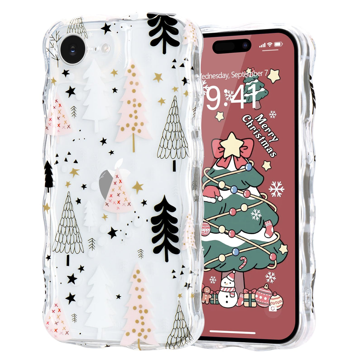 Christmas Phone Case for iPhone Air Wavy Clear Xmas,Candy Cane | Cute Curly Wavy Merry Xmas Pattern Case Clear Santa Snowman Elk Cover for Girls Kids Women Slim Protective Cover