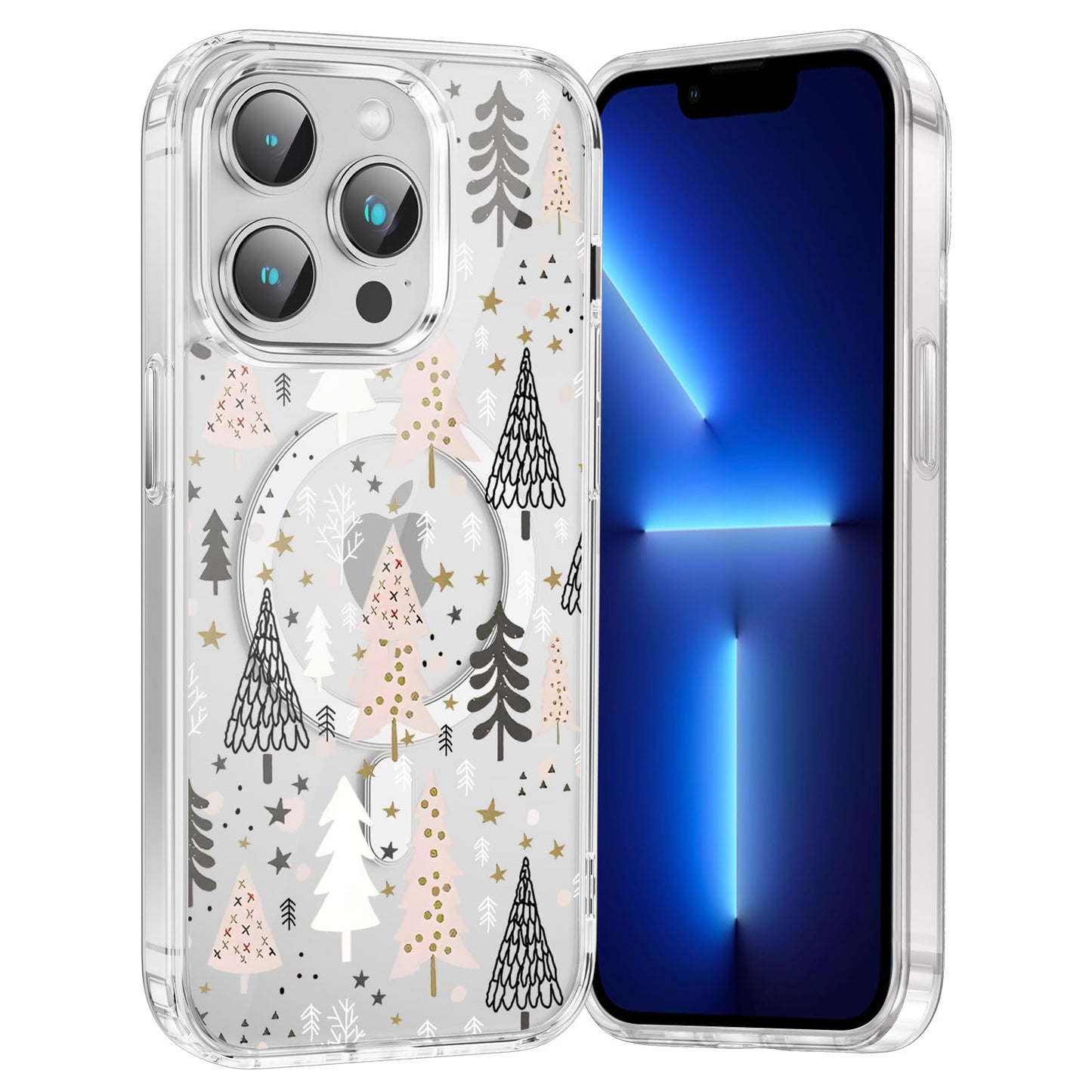 Merry Christmas Snowflake Phone Case for iPhone 13 / iPhone 14 Xmas Clear Magnetic Case 6.1", Compatible with Magsafe, Cute Winter Pattern Design Cover Shockproof Soft TPU Funda for Girl Women