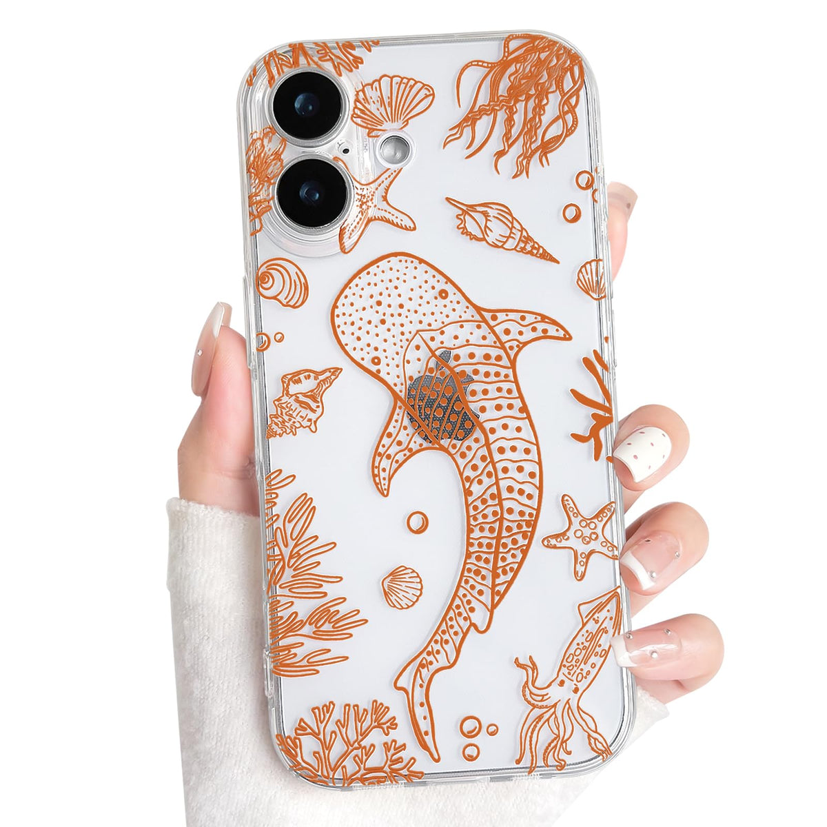 NITITOP Compatible with iPhone 15 Case Clear Sea - White Turtle | Cute, Shell whale ocean animal, For women men girls boys, Slim, Soft TPU, Shockproof