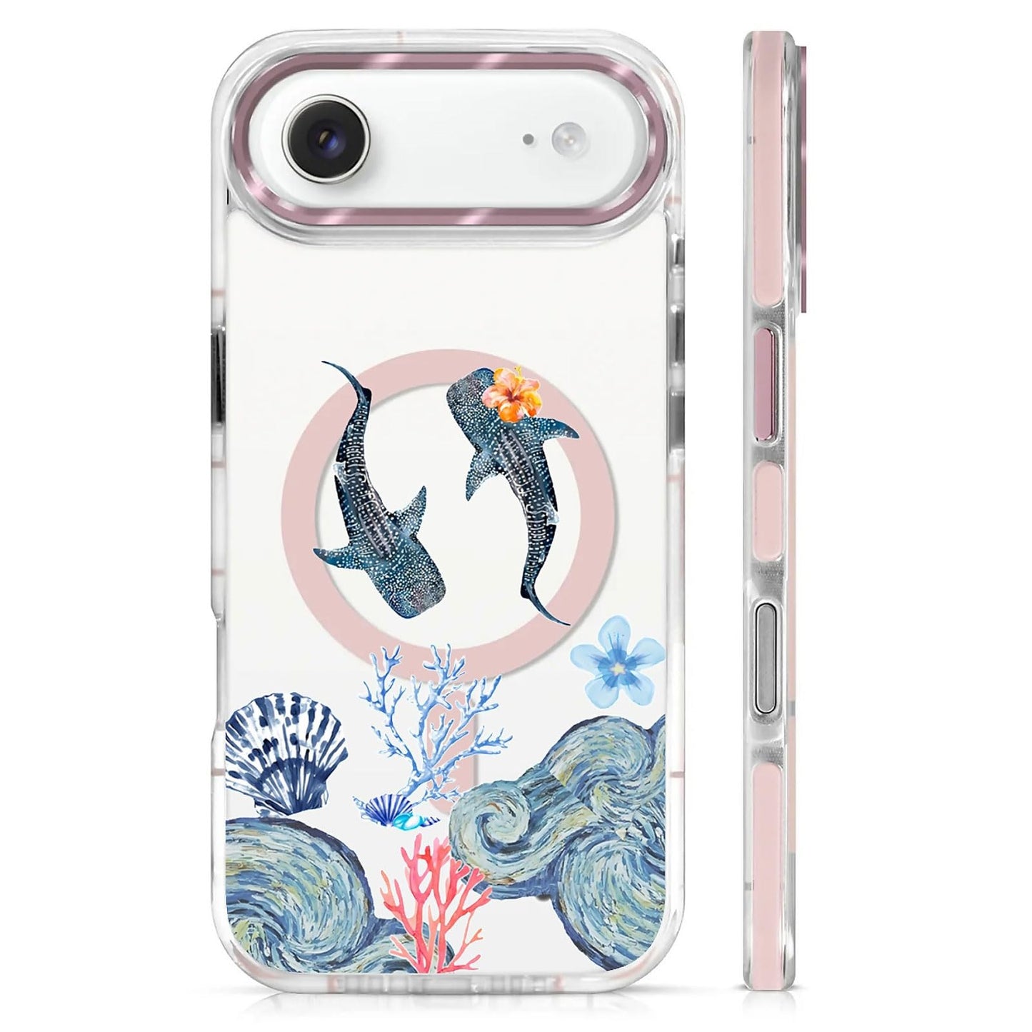 for iPhone 15 Case,Compatible with MagSafe,The Transparent TPU Silicone Protects The Phone Case from Drops, Slips and Fingerprints.Blue Ocean Whale Shark Octopus Turtle Collage