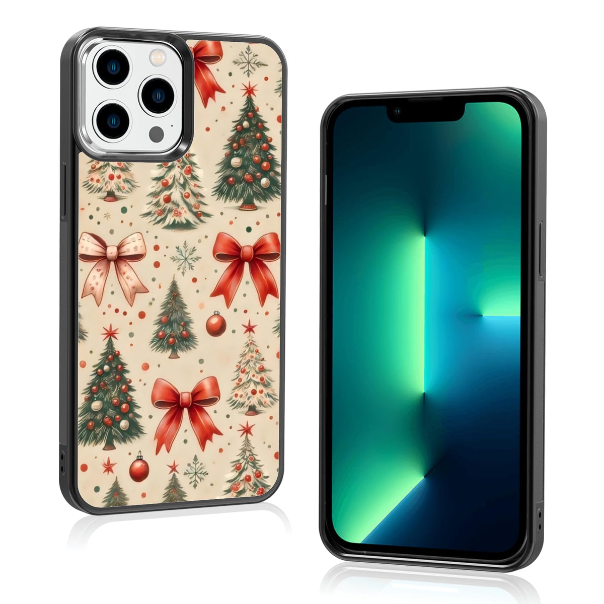 Cute Christmas Tree Bow Phone Case: Kawaii Winter Non-Slip Design Compatible with iPhone 13./14 Case for Women & Girl（14）