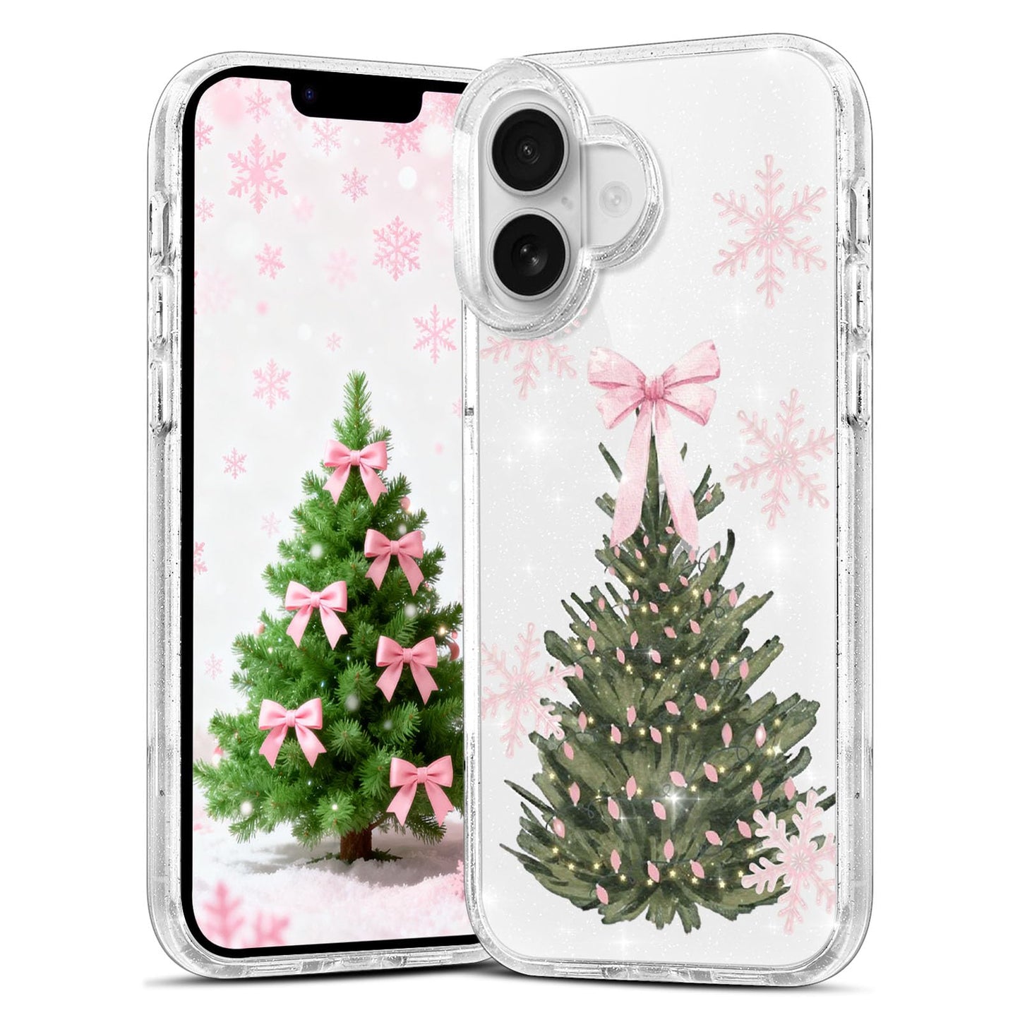 Christmas Phone Case for iPhone 13 6.1", Cute Glitter Christmas Tree Candy Snowflake Pattern, Preety Bling Sparkle Soft TPU Anti-Scratch Shockproof Protective Cover for Women Girls