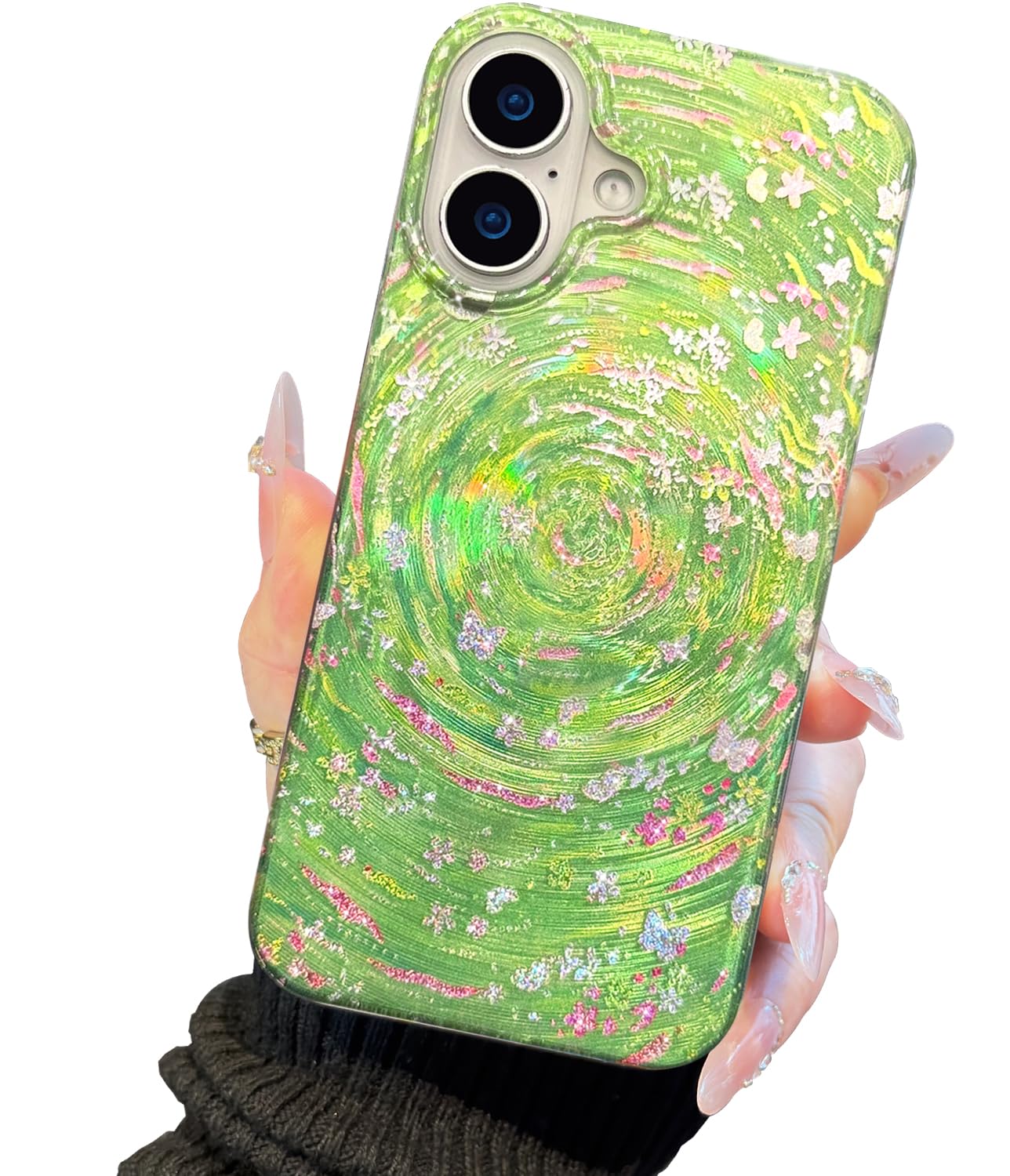 Compatible with iPhone 17 Case,with [Soft Slim][Camera Protection] Cute Fishing Cats Shiny Aesthetic Phone Cover Anti-Yellowing Shockproof Protective Cover for Women Girl