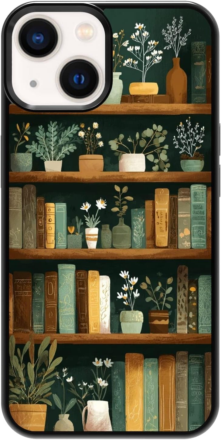 Aesthetic Bookshelf Urban Jungle Potted Plants Botanical Phone Case, Shockproof Protective Cover for iPhone 11 12 13 14 15 16 17 Pro Max Plus Mini XR 7 8 SE