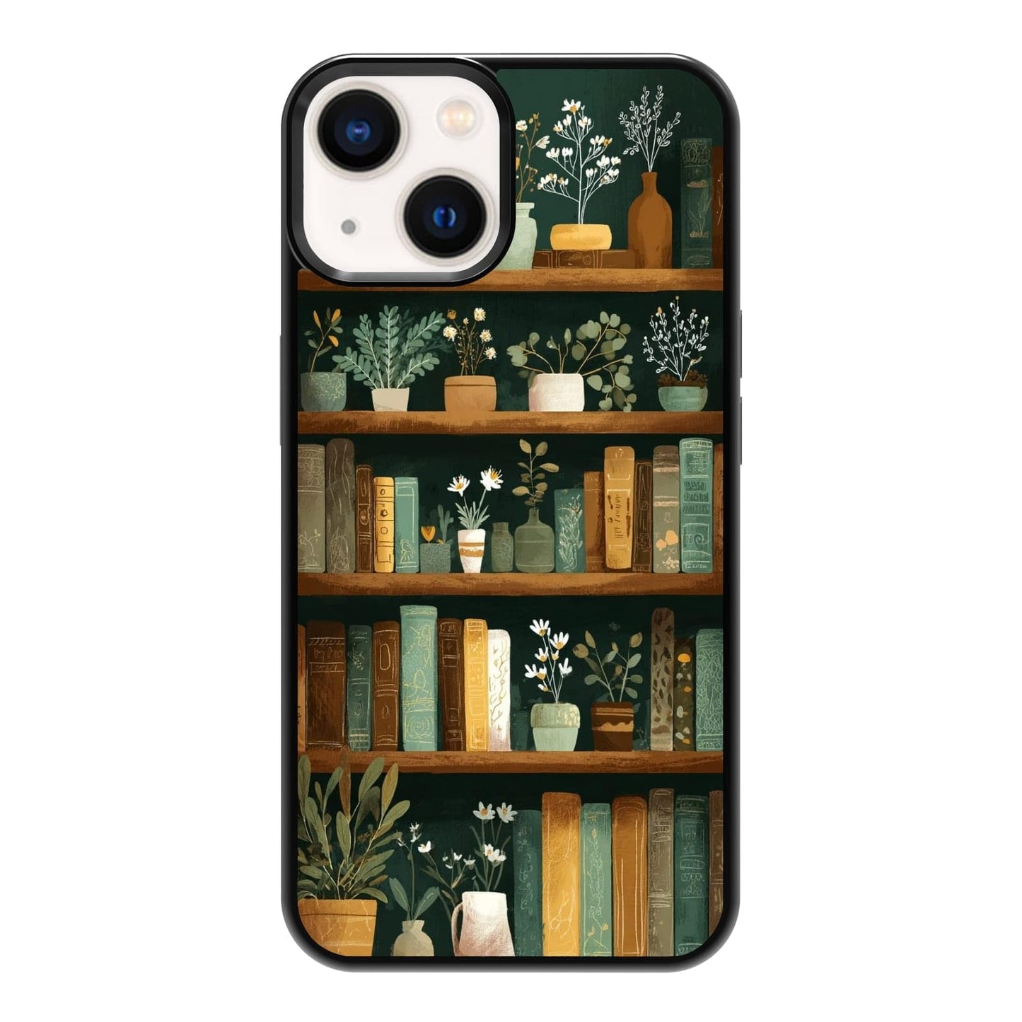 Aesthetic Bookshelf Urban Jungle Potted Plants Botanical Phone Case, Shockproof Protective Cover for iPhone 11 12 13 14 15 16 17 Pro Max Plus Mini XR 7 8 SE