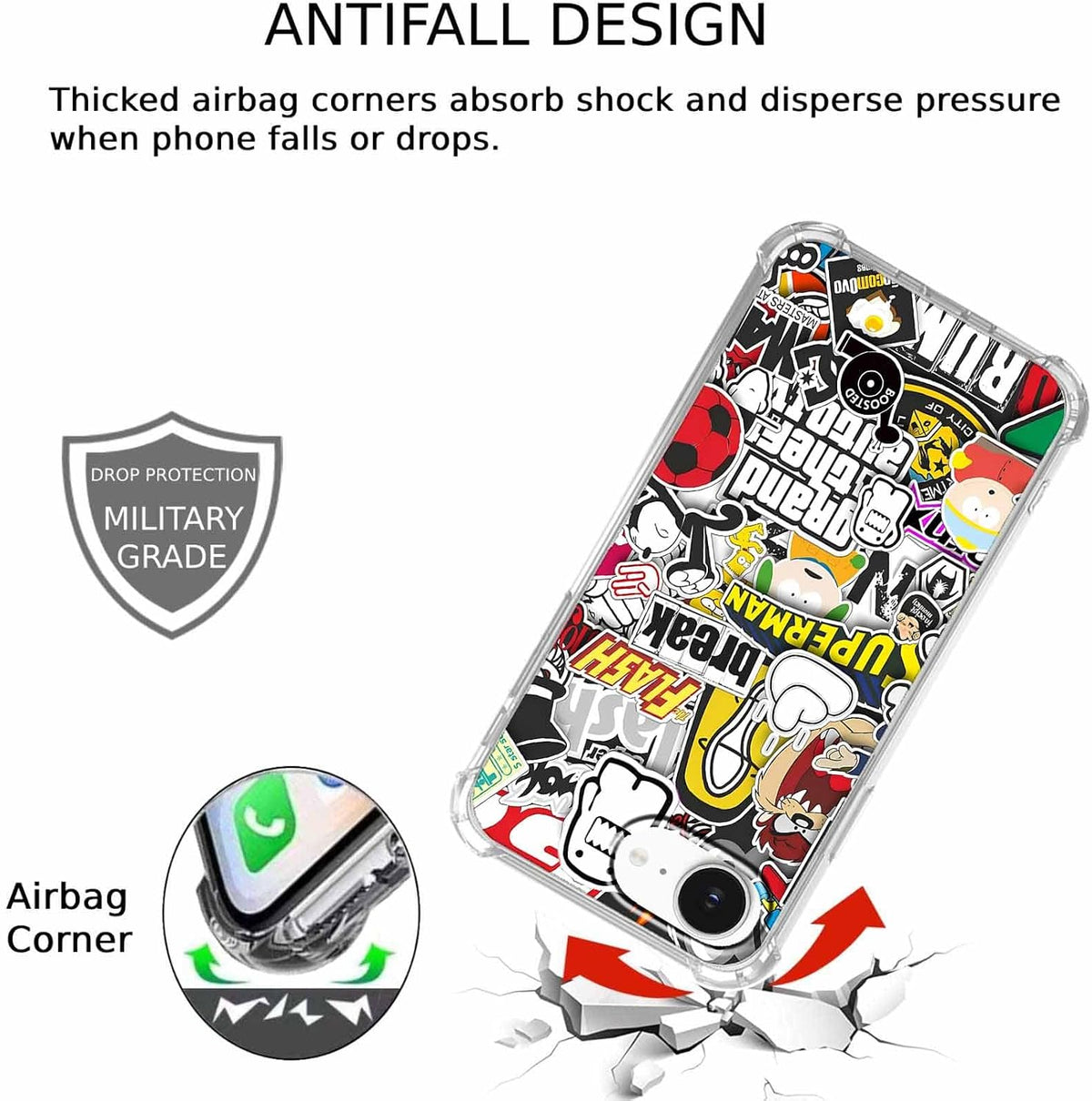Case for iPhone 16e and iPhone 17e with Pop Culture Design,Aesthetic Cartoon Sticker Bomb Art Collage,Clear Slim Soft TPU Bumper Phone Cover,6.1”(Pop,16e)