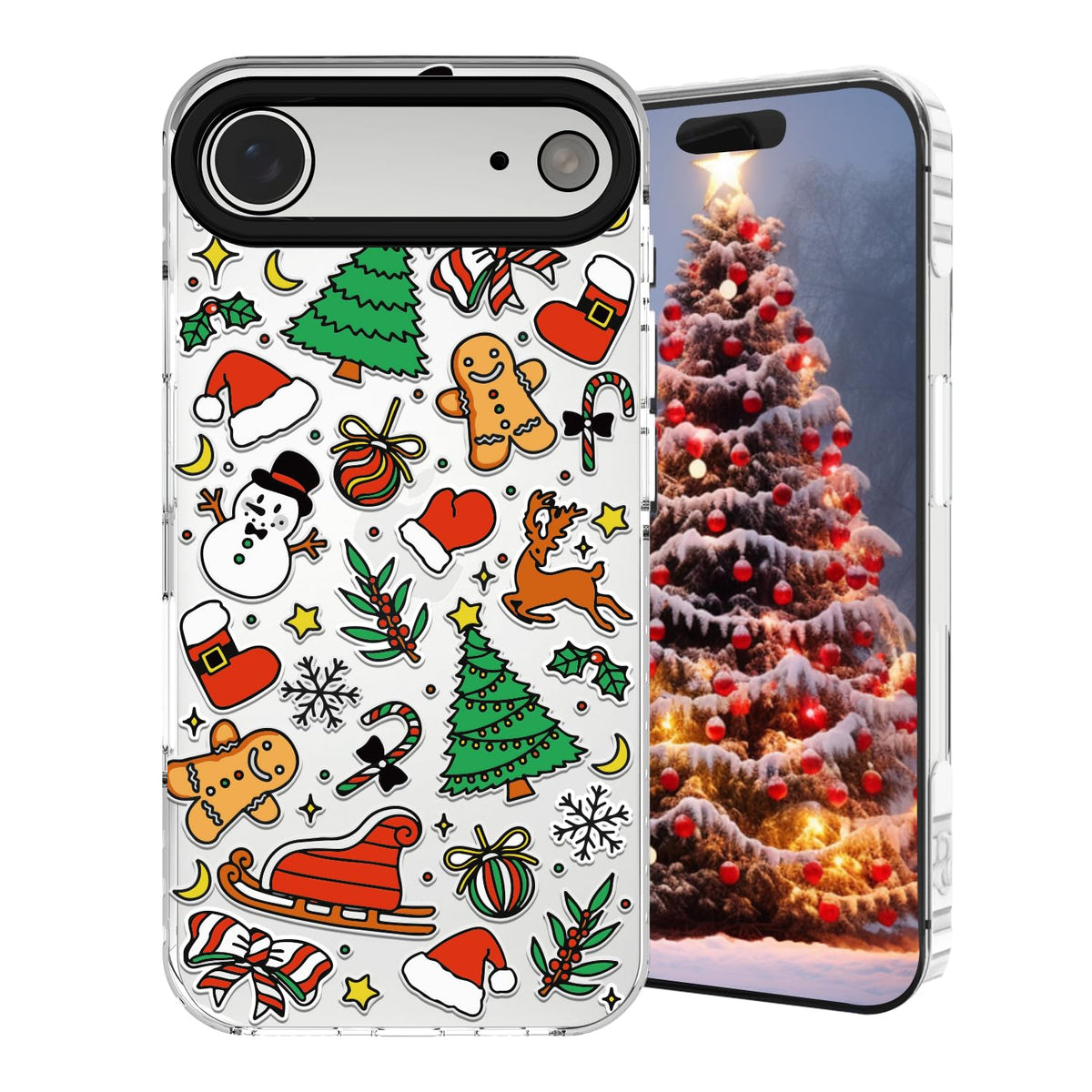 Christmas Phone Case Compatible for iPhone 16 Pro,Cute Winter Case with Funny Snowman Gingerbread Man Tree Christmas Pattern Design Shockproof Clear TPU Anti-Slip Anti-Scratch