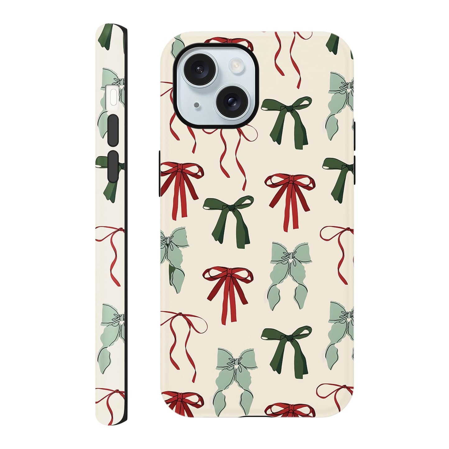 Cute Christmas Bow Phone Case for iPhone 12/12 Pro Case 6.1", Red Green Aesthetic Coquette Preppy Ribbon Bowknot Pattern Design Cover Shockproof Soft TPU Hard PC Protection Girls Women Funda