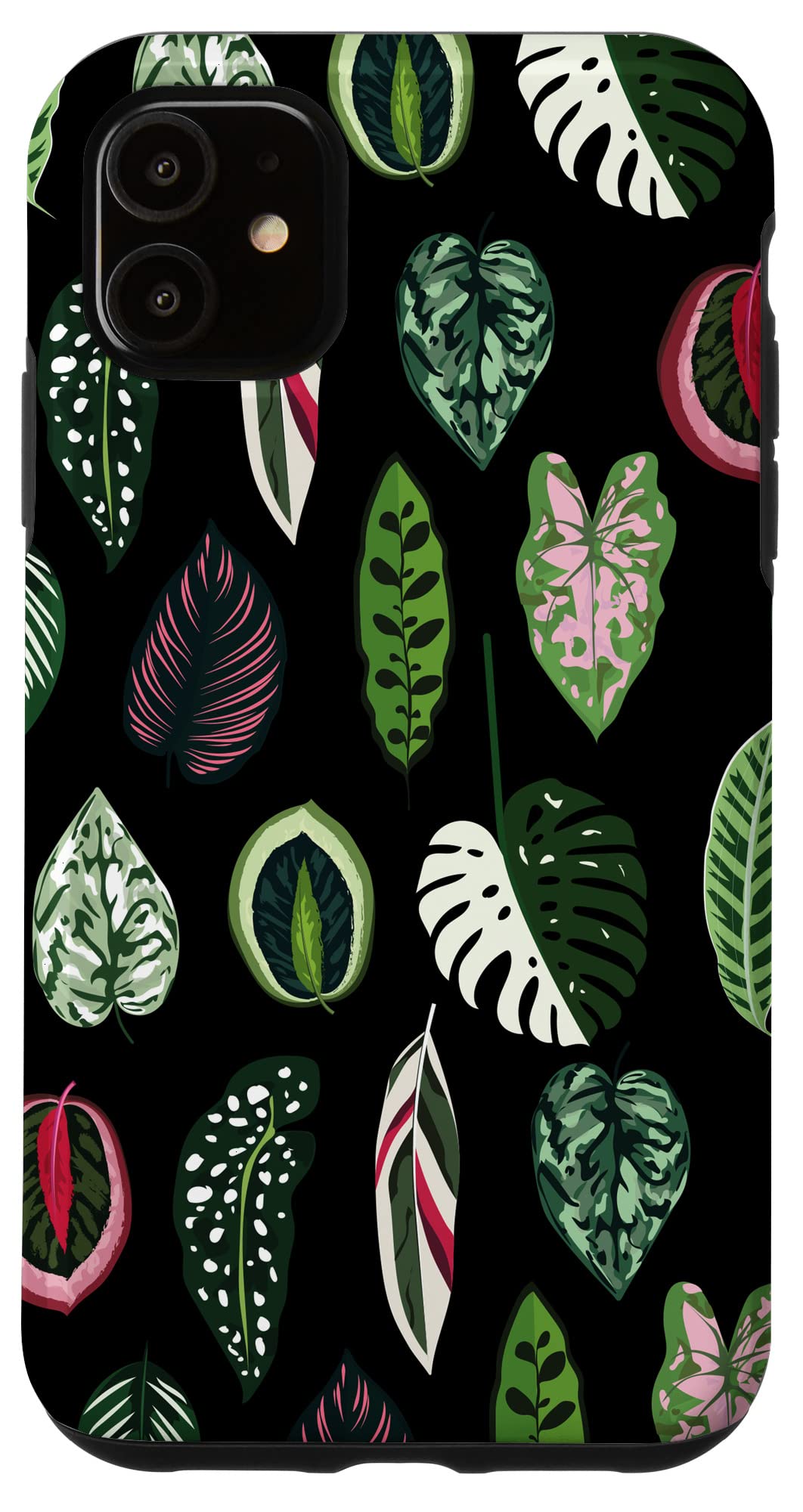 Calathea Varigatea Monstera Plant Leaf Black Case for iPhone 15 Pro Max