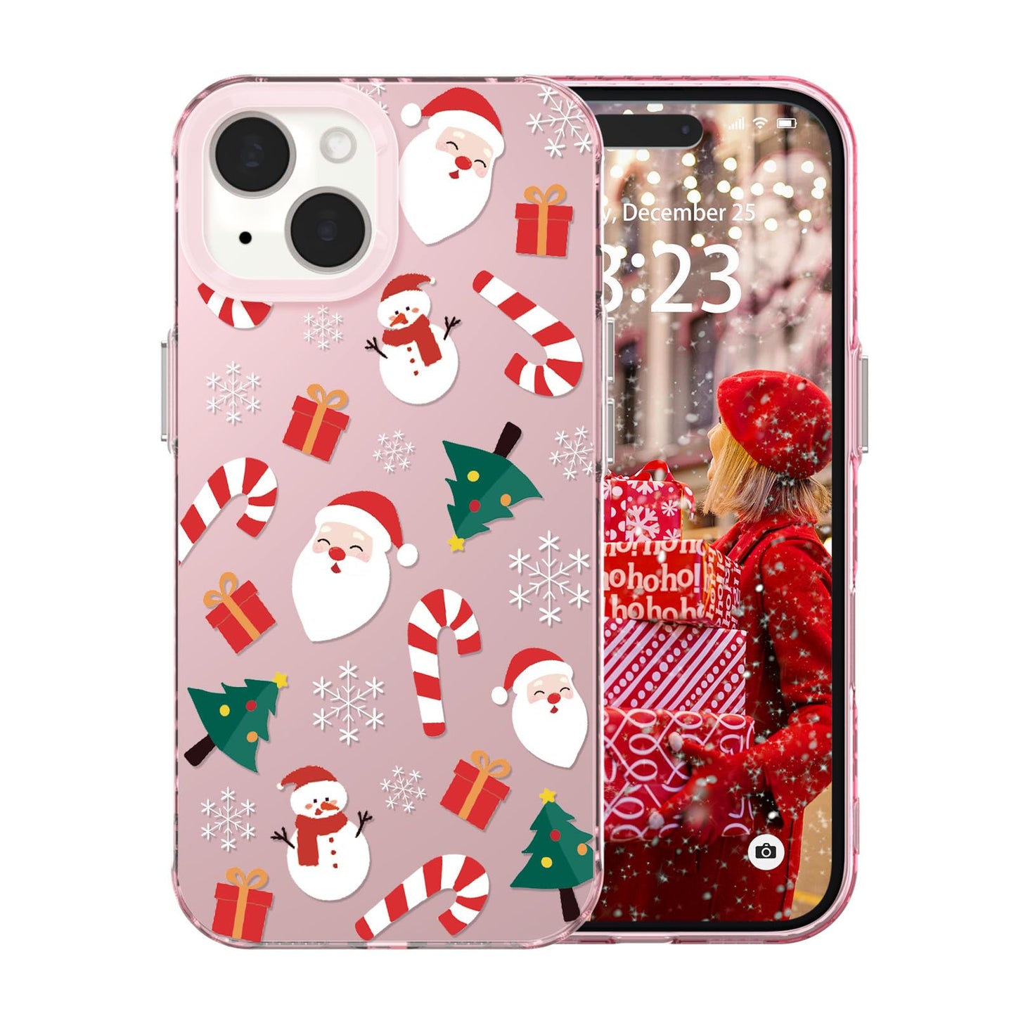 for iPhone 16 Plus Christmas Case Cute - Gingerbread Man/Pink | Gingerbread Man Tree Girly Women Girls Kids Snowflakes Candy Winter Holiday Festival Gifts Trendy Glossy Protective Cover