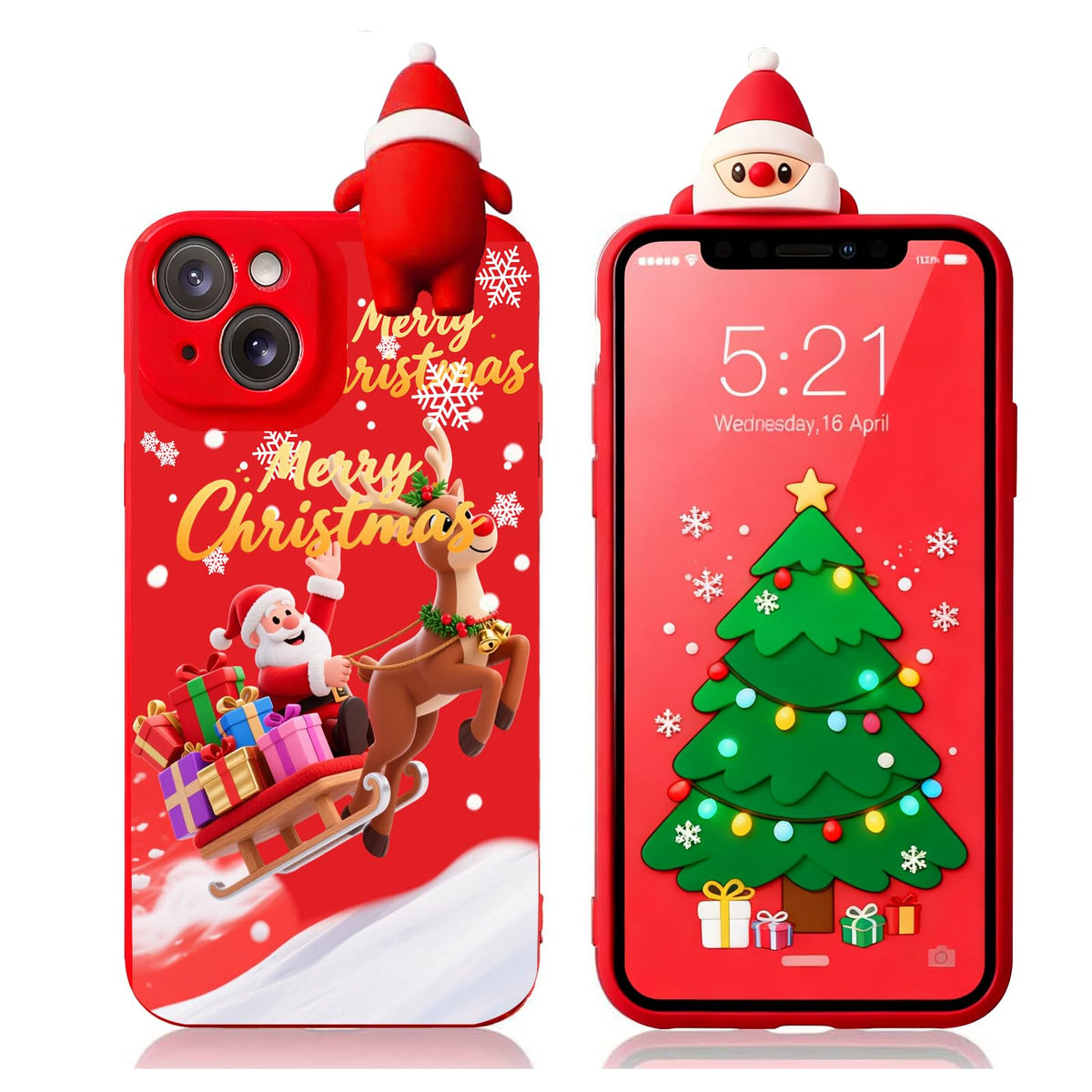 for iPhone 12 Christmas Case, Phone Case Silicone Red 3D Doll Toy Xmas with Design for Girls Women Present Slim Shockproof Soft Cute Cover Skin for iPhone 12 6.1". Deer
