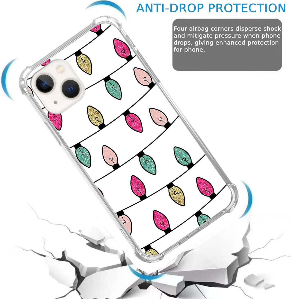 Christmas Lights Case Compatible with iPhone 13, Christmas Holiday Case for iPhone 13, Cool Cute TPU Bumper Phone Case Cover