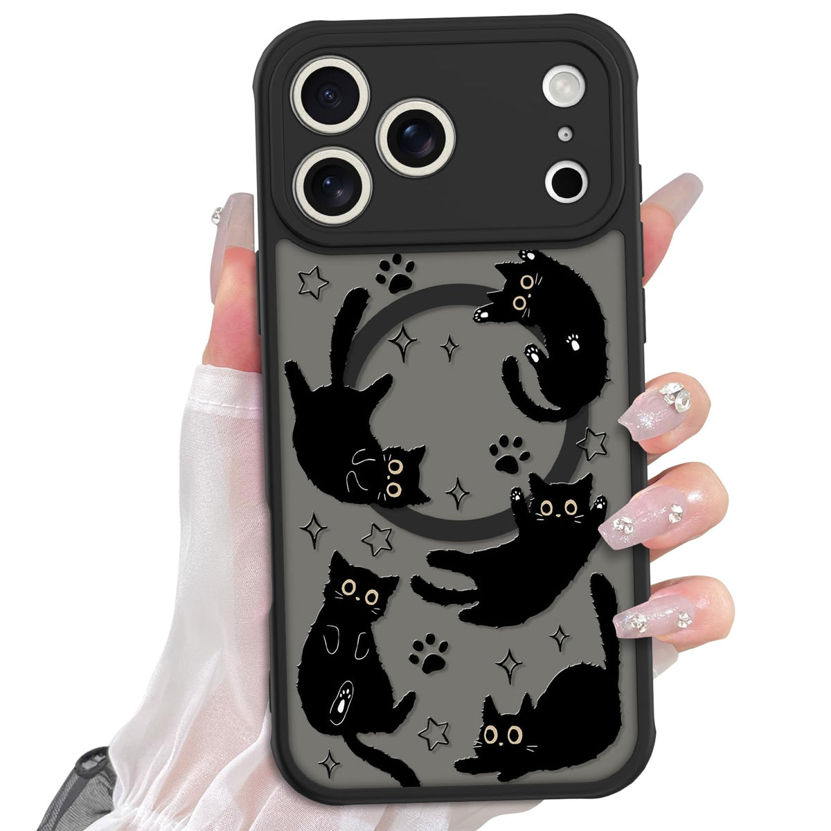 Cute Magnetic Case for iPhone 14 Case, Black Cats Pattern | Compatible with MagSafe, Soft Bumper Hard Back Kawaii Animal Aesthetic Protective Phone Cover Design for Women Girls Boys