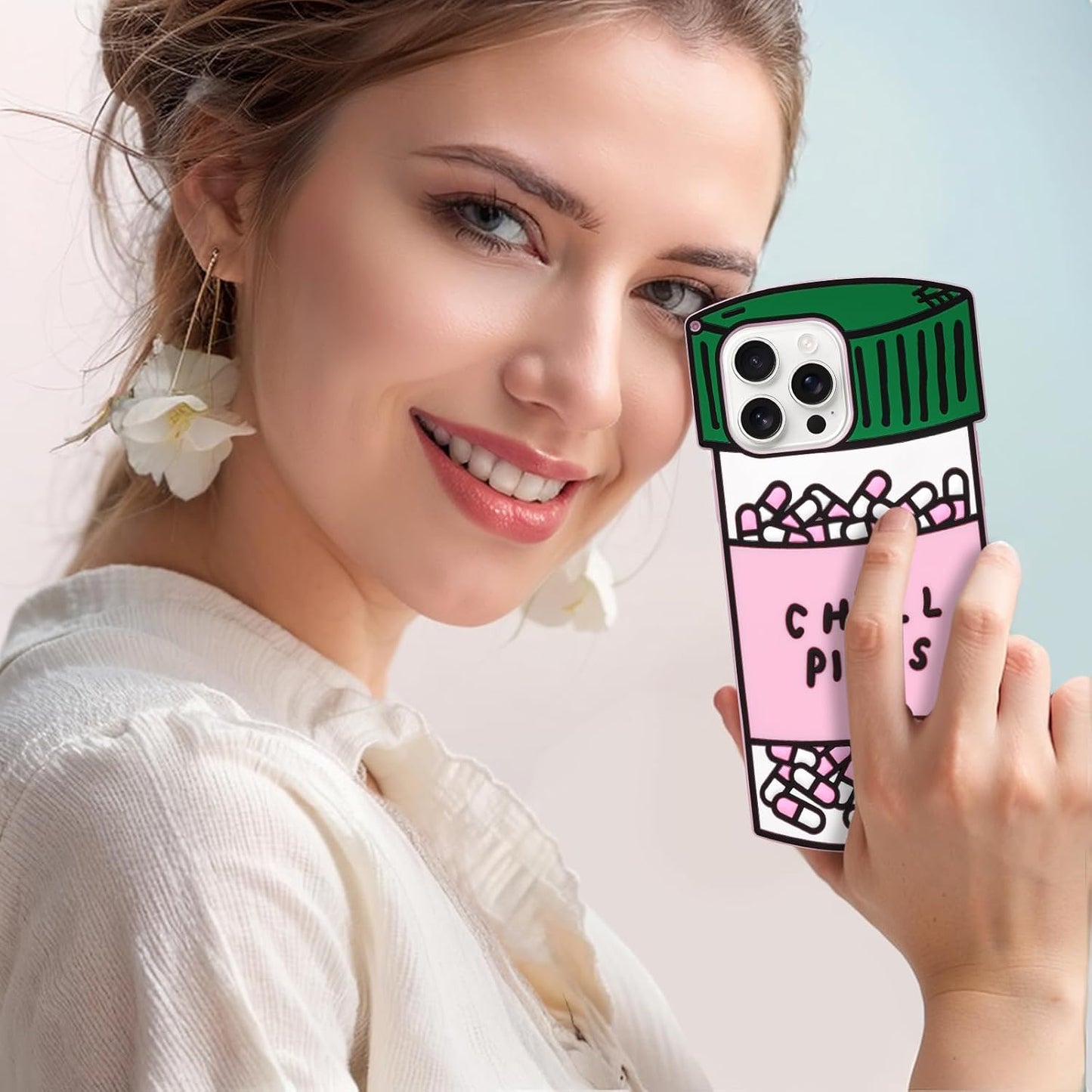 Dumkery Cute Case Compatible with iPhone 16 Pro Max Chill Pills Case, Girly Capsule Bottle Shape, 3D Soft Silicone Heavy Duty Protection Shockproof Cases Cover for Girls Women Multicolor