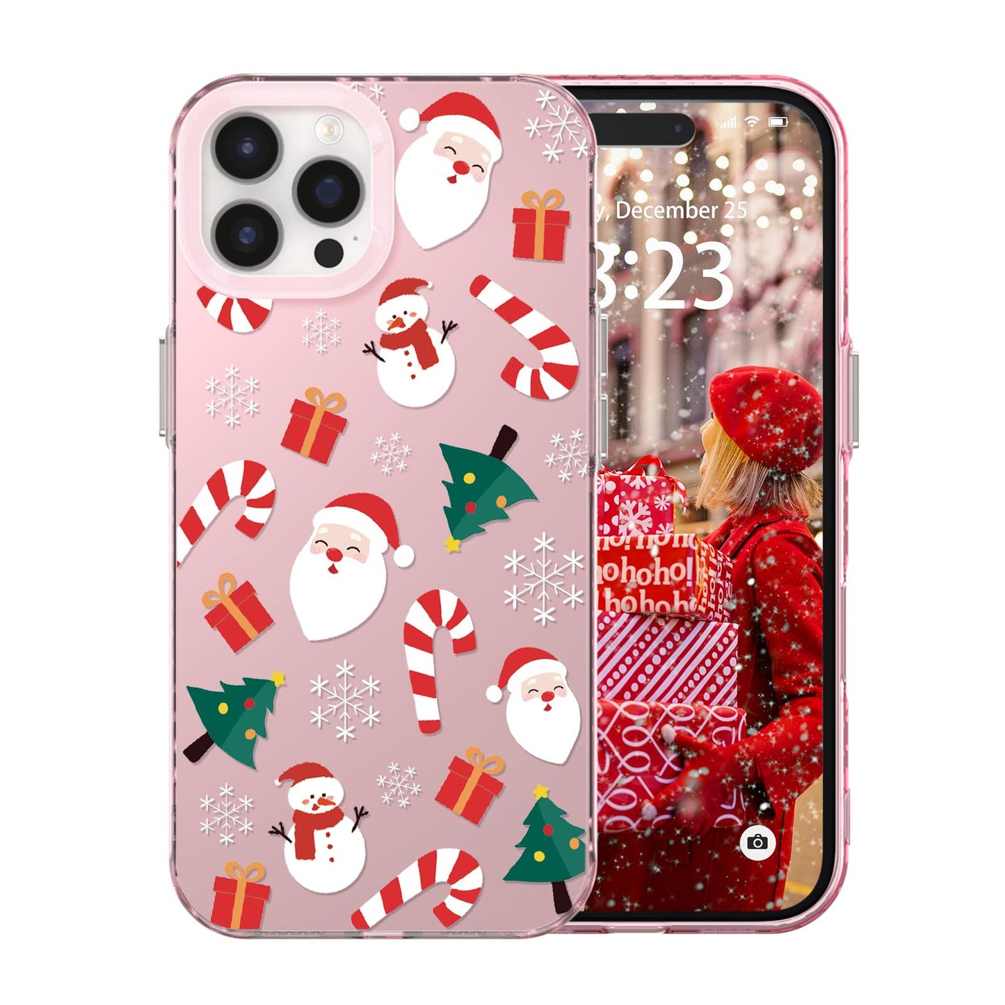 for iPhone 16 Plus Christmas Case Cute - Gingerbread Man/Pink | Gingerbread Man Tree Girly Women Girls Kids Snowflakes Candy Winter Holiday Festival Gifts Trendy Glossy Protective Cover