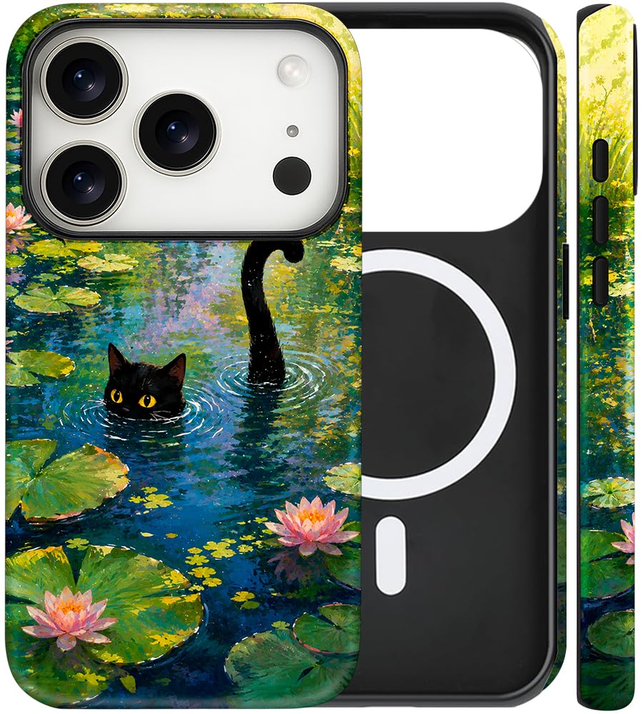 Magnetic for iPhone 13/14 Case Cute Cat Phone Case, Apricot | Shockproof Slim TPU and Hard PC Protective Phone Cover Compatible with MagSafe Designed for Women Girls Gift