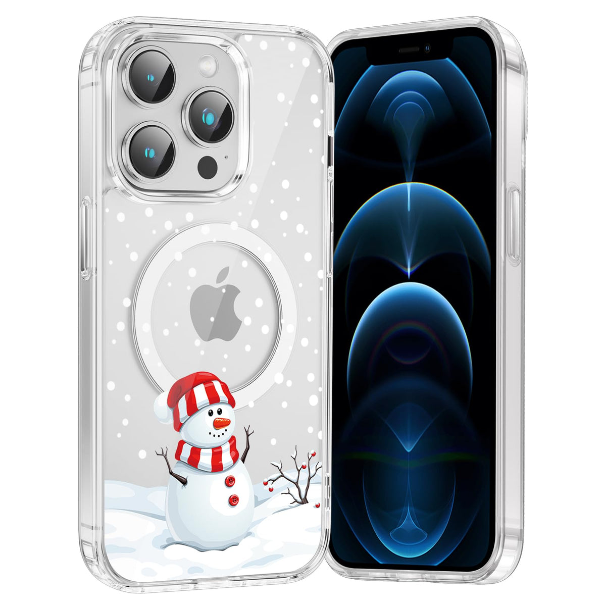 Merry Christmas Snowflake Phone Case for iPhone 13 / iPhone 14 Xmas Clear Magnetic Case 6.1", Compatible with Magsafe, Cute Winter Pattern Design Cover Shockproof Soft TPU Funda for Girl Women