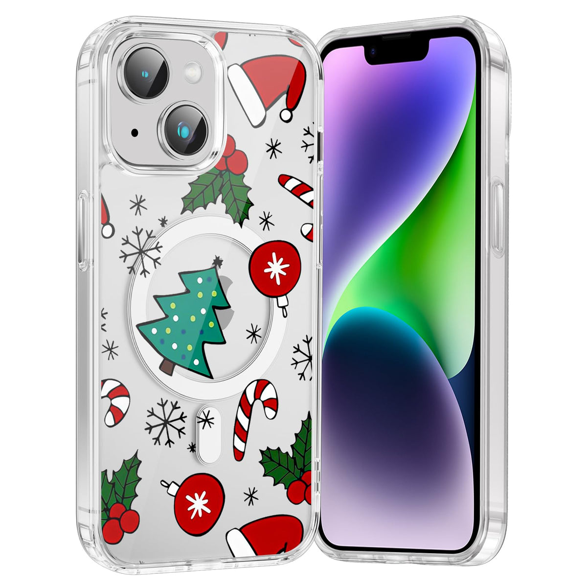 Merry Christmas Snowflake Phone Case for iPhone 13 / iPhone 14 Xmas Clear Magnetic Case 6.1", Compatible with Magsafe, Cute Winter Pattern Design Cover Shockproof Soft TPU Funda for Girl Women
