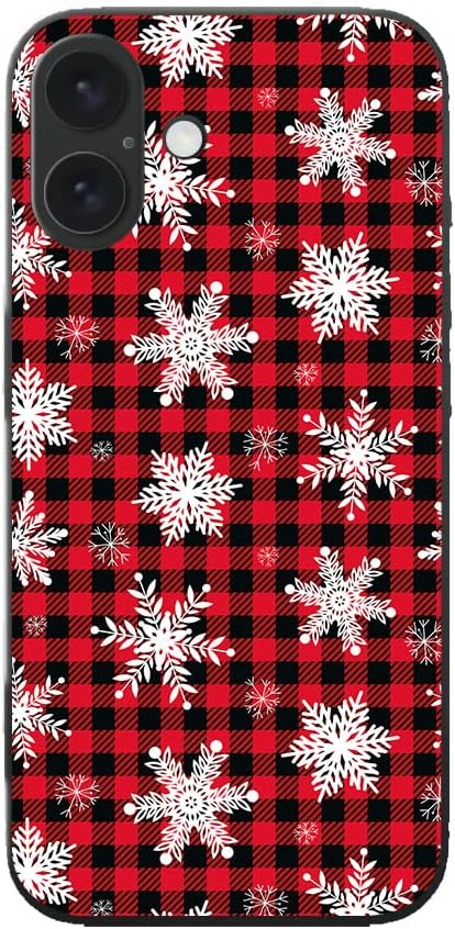 Blingy's for iPhone 16 Case, Fun Christmas Style with Snowflakes Pattern Holiday Plaid Design Soft TPU Protective Case (6.1 inch) (Plaid Snowflakes) Multicolor