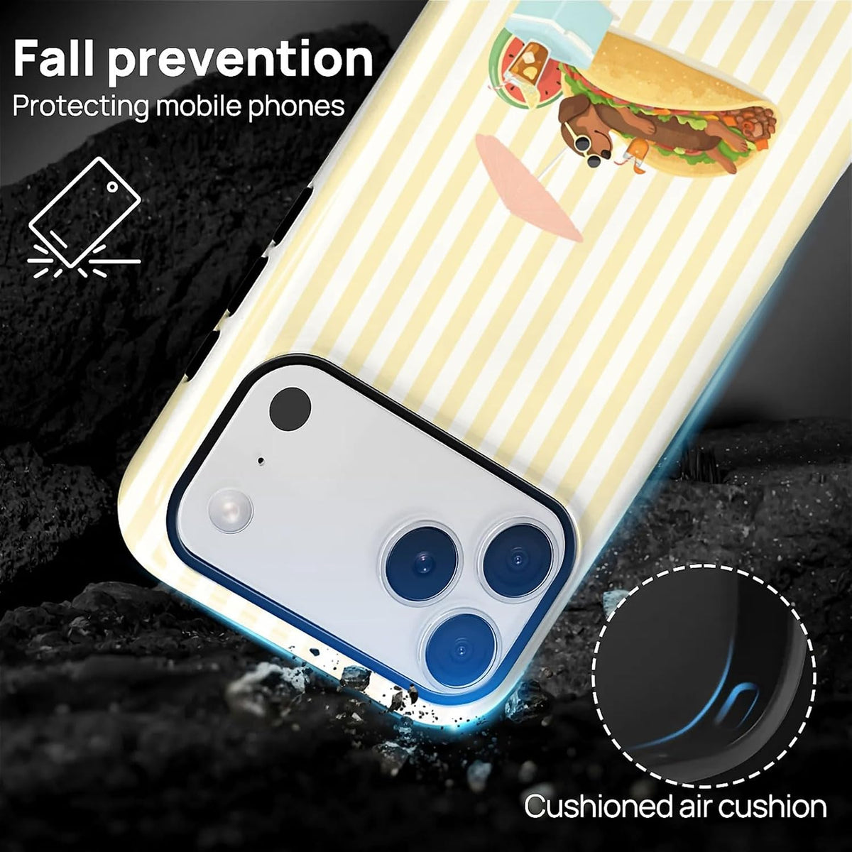 Case Compatible with iPhone 17 Pro,Double Layer Protection, Matte Finish, Anti-Drop and Anti-Fingerprint Armor -Yellow Striped Taco Vacation Sausage Dog Collage