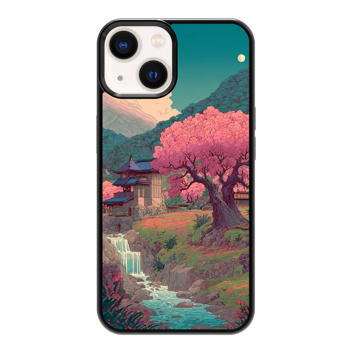 Dark Botanical Wildflower Forest Green Leaf White Blossom Nature Art Phone Case, Shockproof Protective Cover for iPhone 11 12 13 14 15 16 17 Pro Max Plus Mini XR 7 8 SE