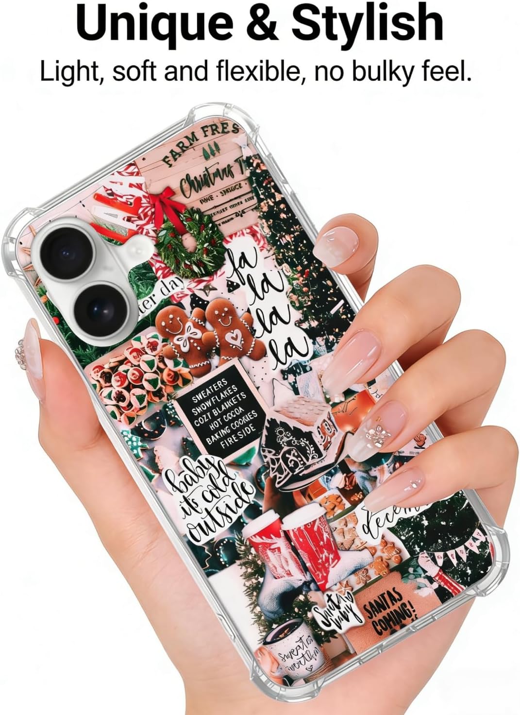 Aesthetic Christmas Collage Phone Case for iPhone 16, Christmas Wreath Gingerbread Phone Case for iPhone 16
