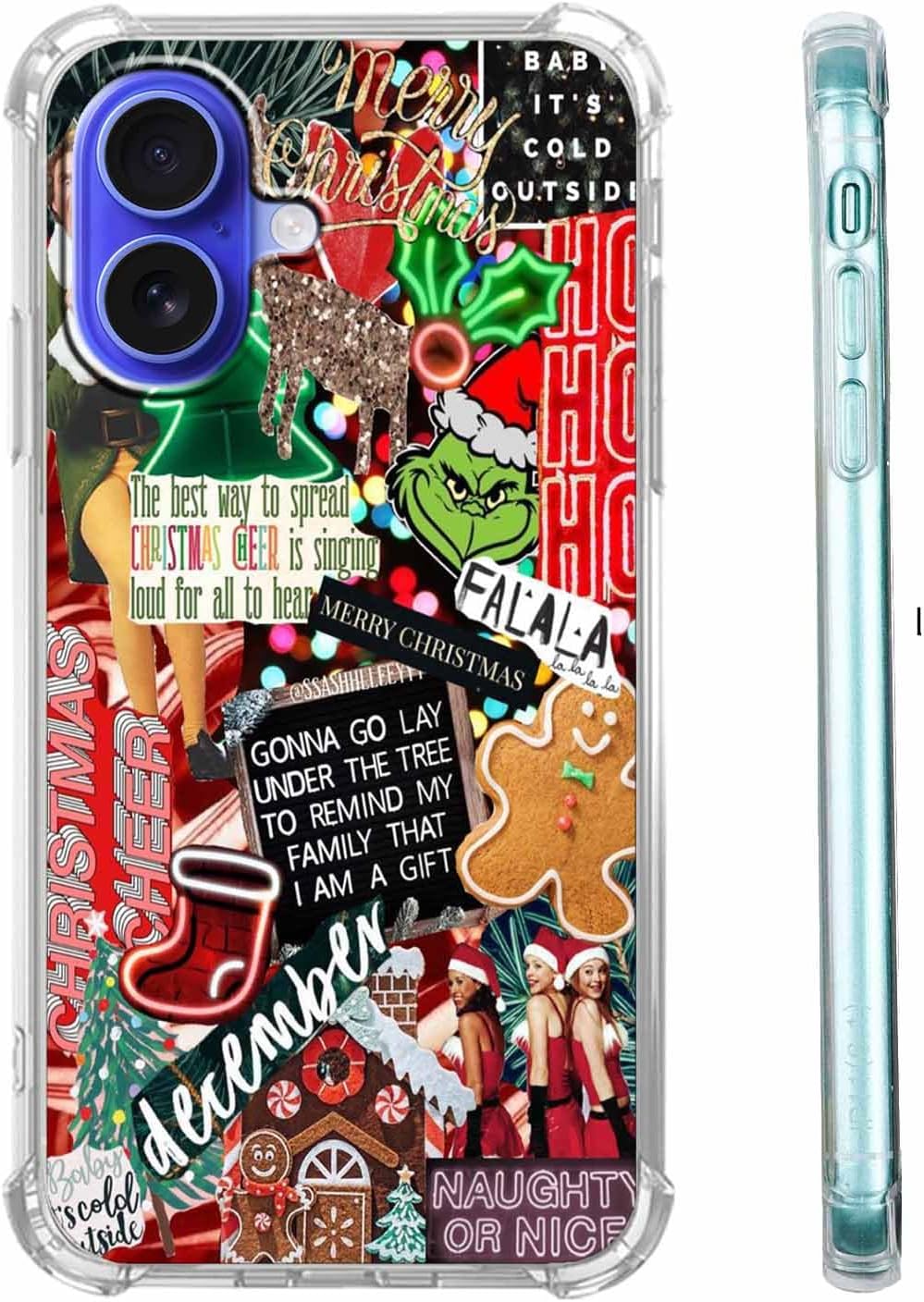 Christmas Aesthetic Case for iPhone 16,Winter Holiday Elements Collage Case for Kids,Soft TPU Bumper Case Compatible with iPhone 16,6.1"