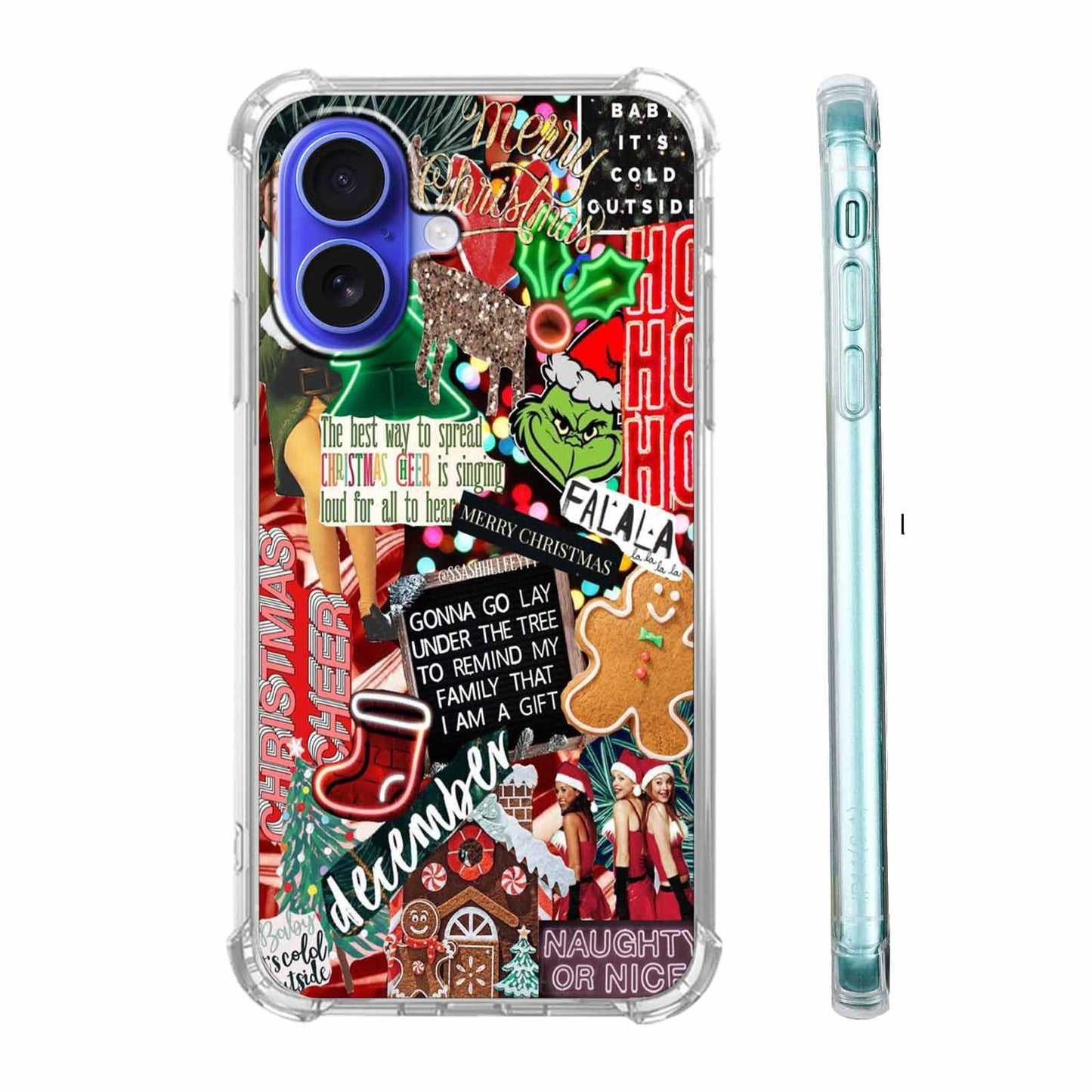 Christmas Aesthetic Case for iPhone 16,Winter Holiday Elements Collage Case for Kids,Soft TPU Bumper Case Compatible with iPhone 16,6.1"