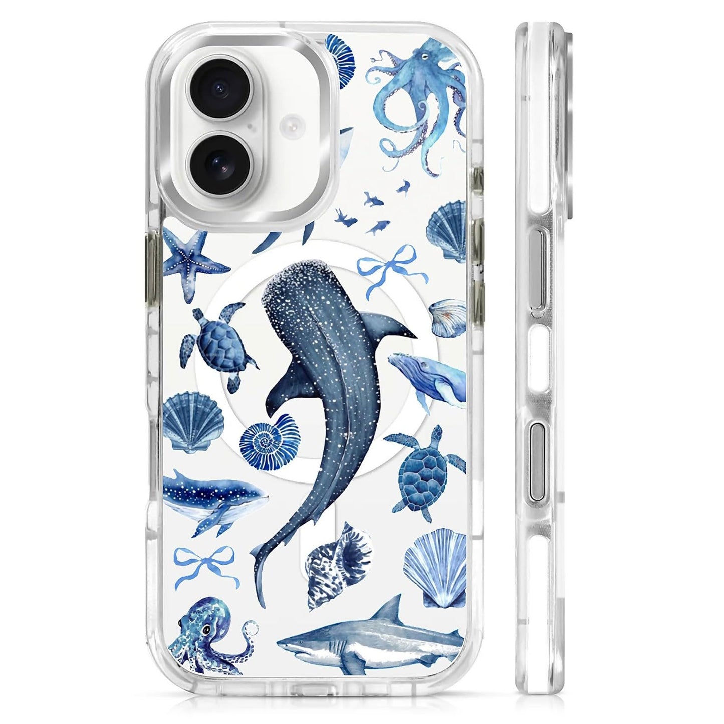 for iPhone 15 Case,Compatible with MagSafe,The Transparent TPU Silicone Protects The Phone Case from Drops, Slips and Fingerprints.Blue Ocean Whale Shark Octopus Turtle Collage