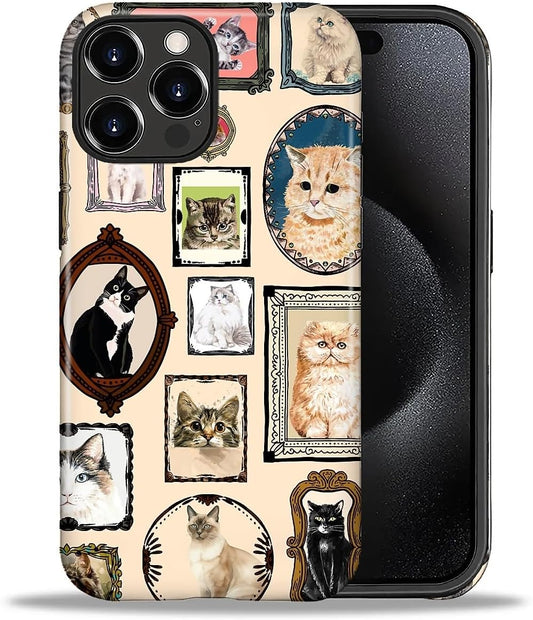 CARLOCA Case for iPhone 16 Pro,Vintage Cat Animal Pet Lover Collage Design Hybrid Dual Protection Soft TPU + Hard PC, Shockproof & Anti-Scratch Cover Men Women Stylish Protective Phone Case