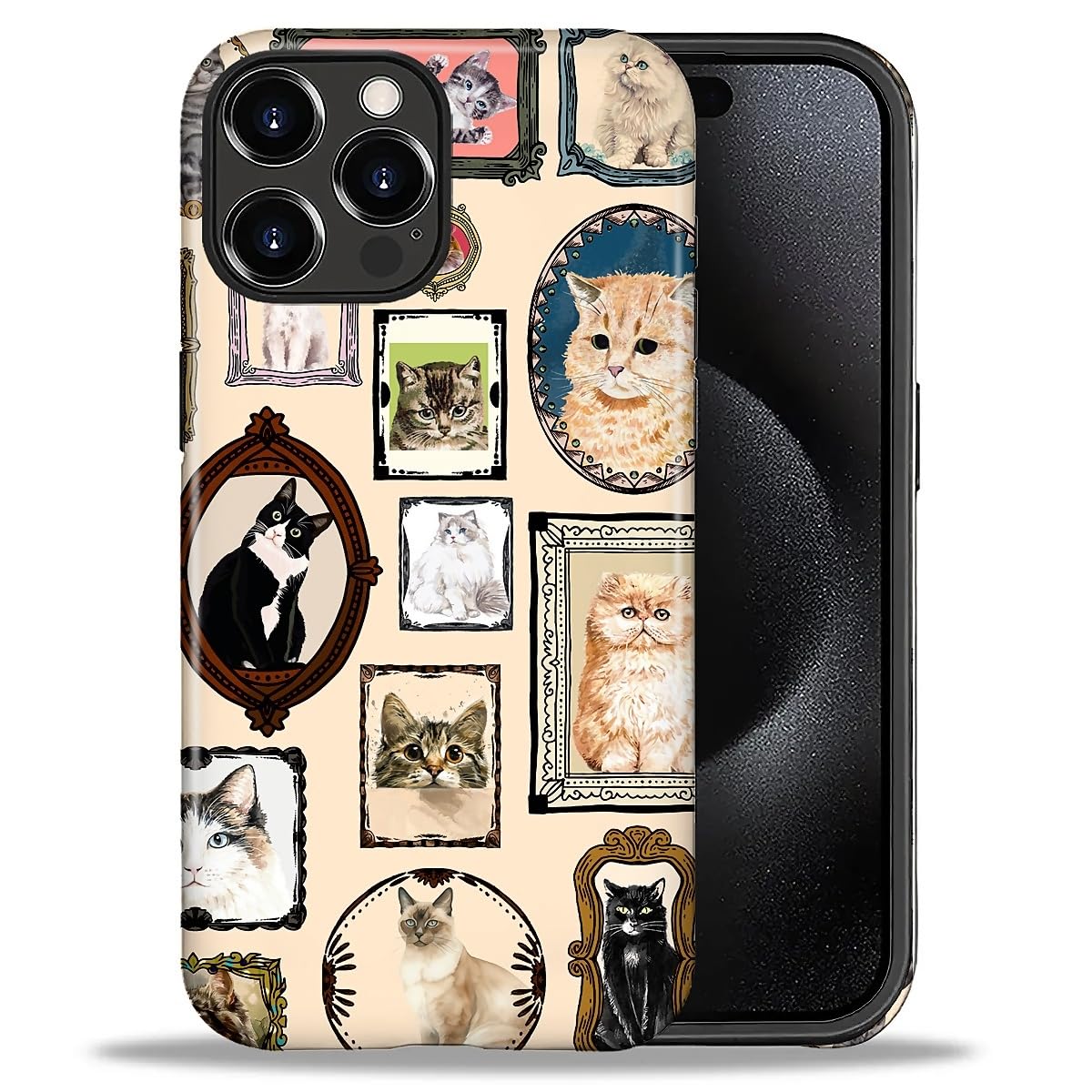 CARLOCA Case for iPhone 16 Pro,Vintage Cat Animal Pet Lover Collage Design Hybrid Dual Protection Soft TPU + Hard PC, Shockproof & Anti-Scratch Cover Men Women Stylish Protective Phone Case