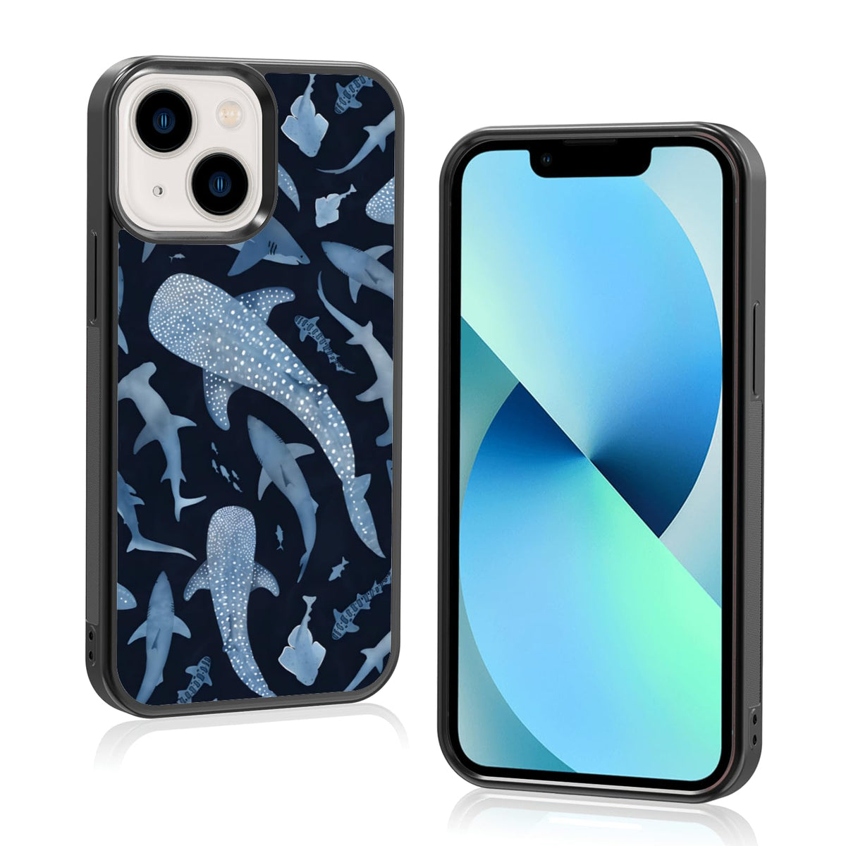 Cute Blue Shark Aesthetic Phone Case for iPhone 14 & 13 Case for Women Teen Girls Kids Girls -6.1Inch