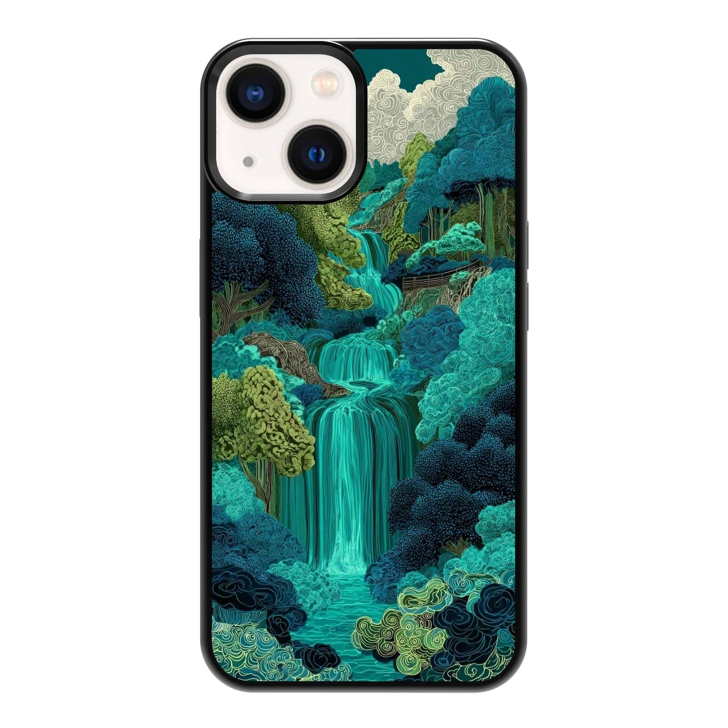 Nature Stained Glass Green Forest Tree Sunlight Phone Case, Shockproof Protective Cover for iPhone 11 12 13 14 15 16 17 Pro Max Plus Mini XR 7 8 SE